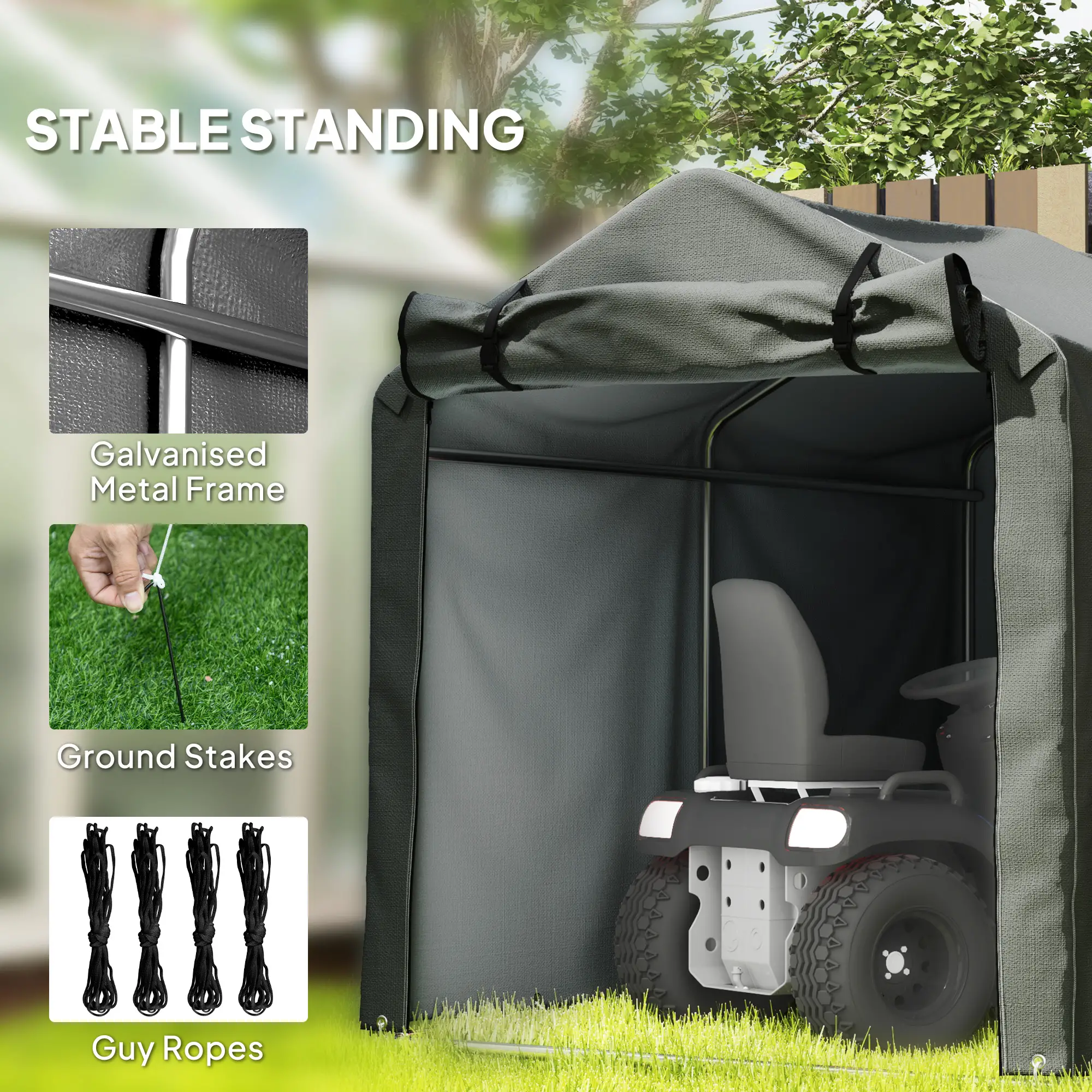 Outdoor Storage Shed, UV Resistant Bike Tent, Roll-up Zipper Door, Dark Grey - Image 5