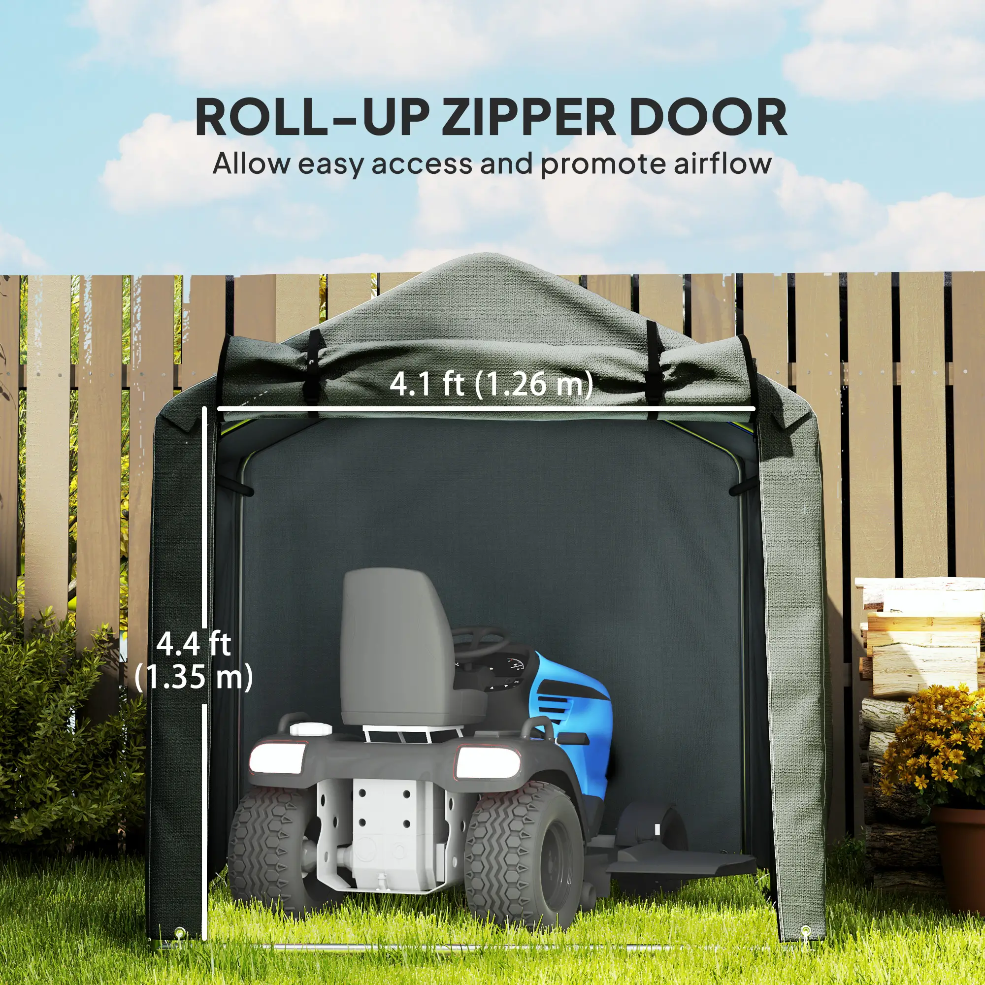 Outdoor Storage Shed, UV Resistant Bike Tent, Roll-up Zipper Door, Dark Grey - Image 6