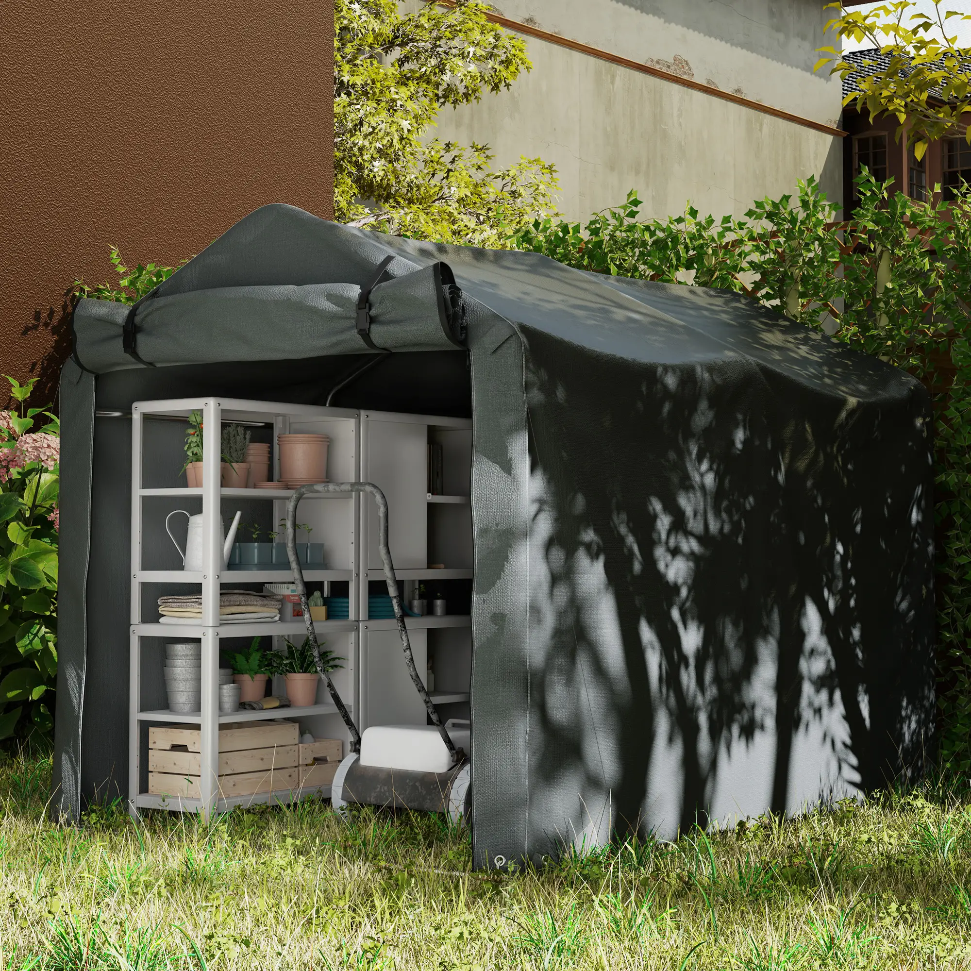 Outdoor Storage Shed, UV Resistant Bike Tent, Roll-up Zipper Door, Dark Grey - Image 7