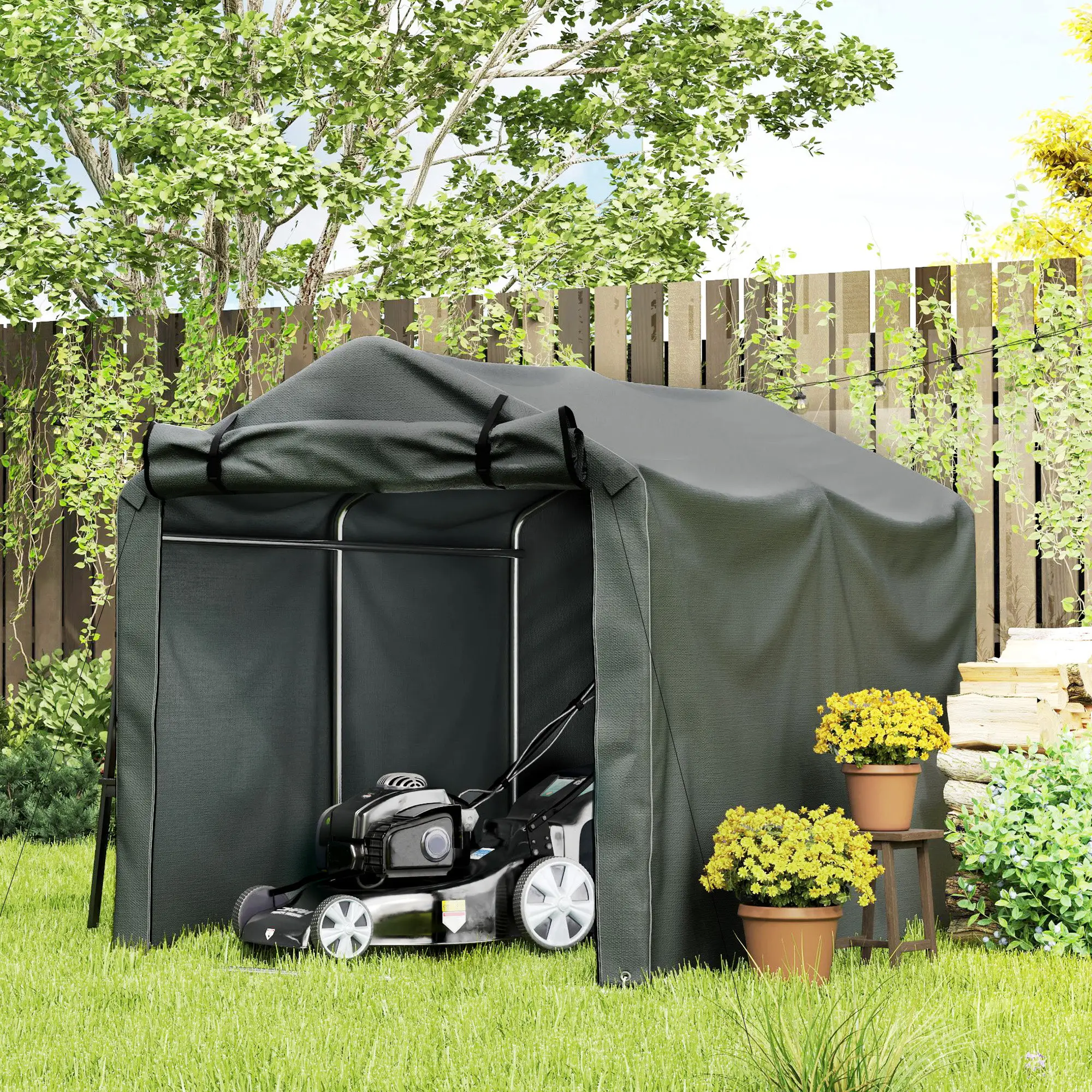 Outdoor Storage Shed, UV Resistant Bike Tent, Roll-up Zipper Door, Dark Grey - Image 8