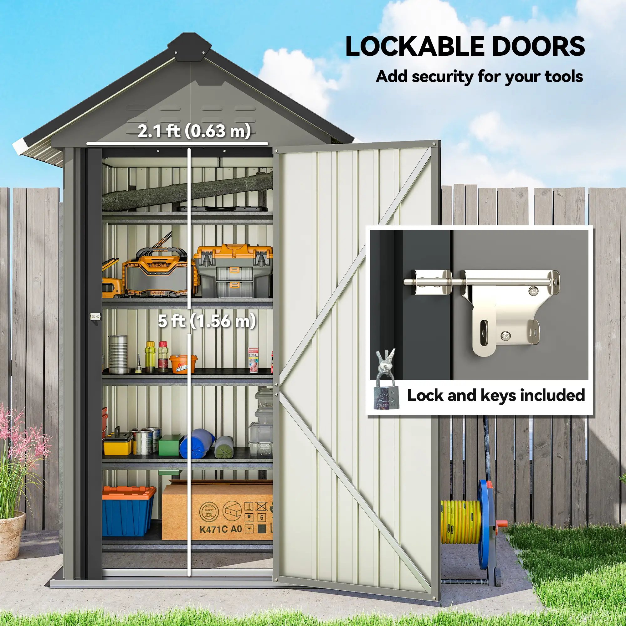 Outdoor Storage Shed With Lockable Door, Metal Garden Shed With 4 Vents - Image 7