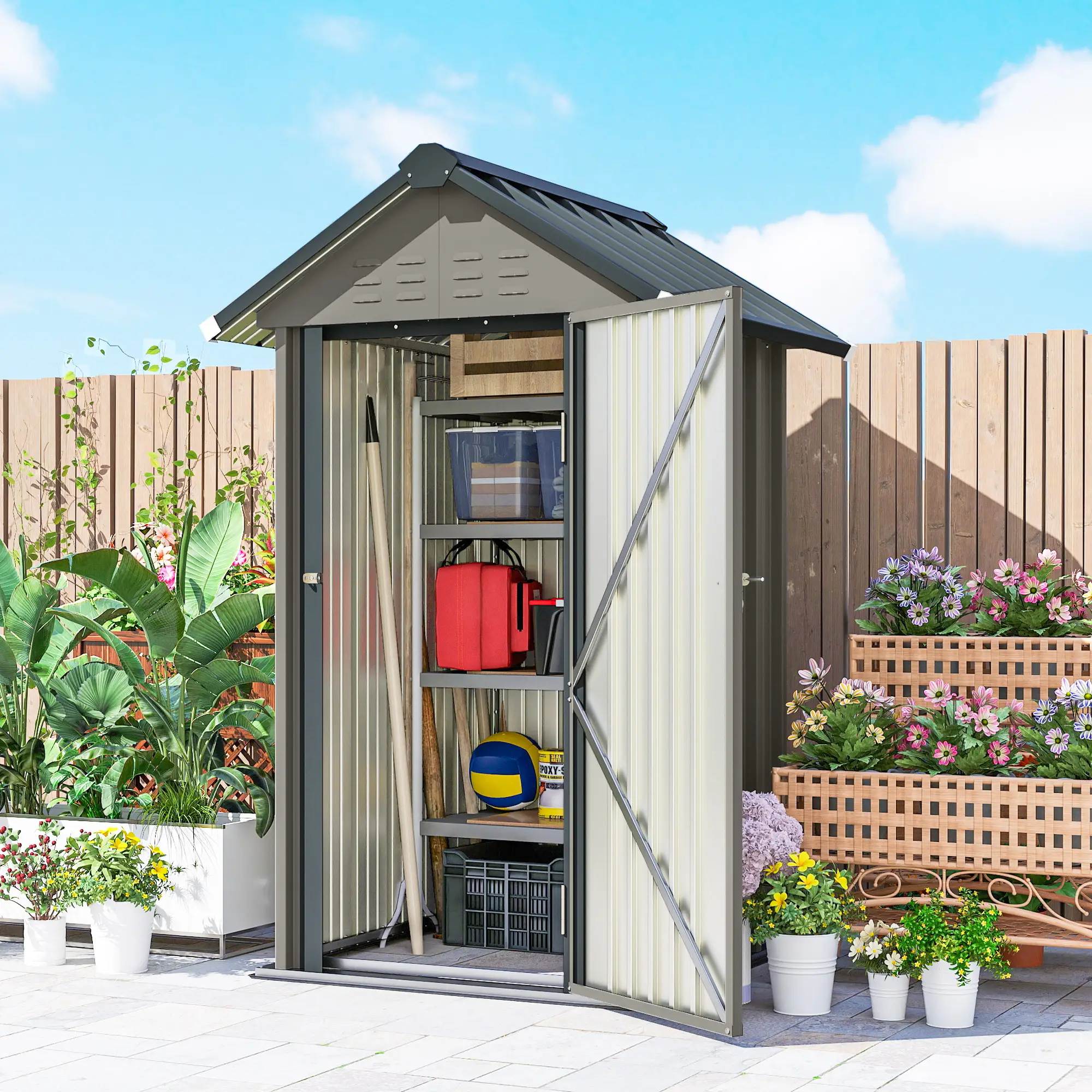 Outdoor Storage Shed With Lockable Door, Metal Garden Shed With 4 Vents - Image 8
