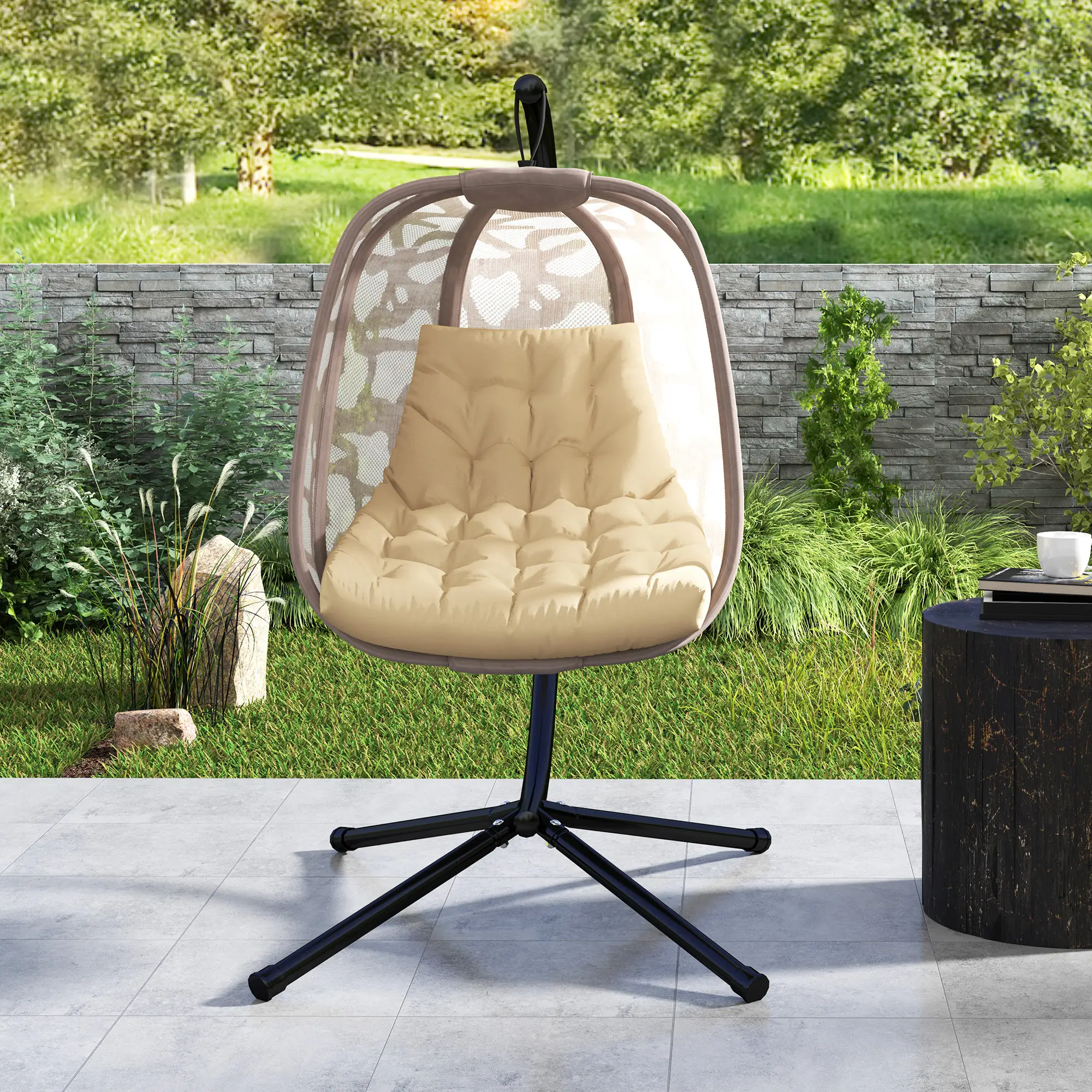 Outdoor Swing Cushion, Tufted Patio Cushion, Beige - Image 10