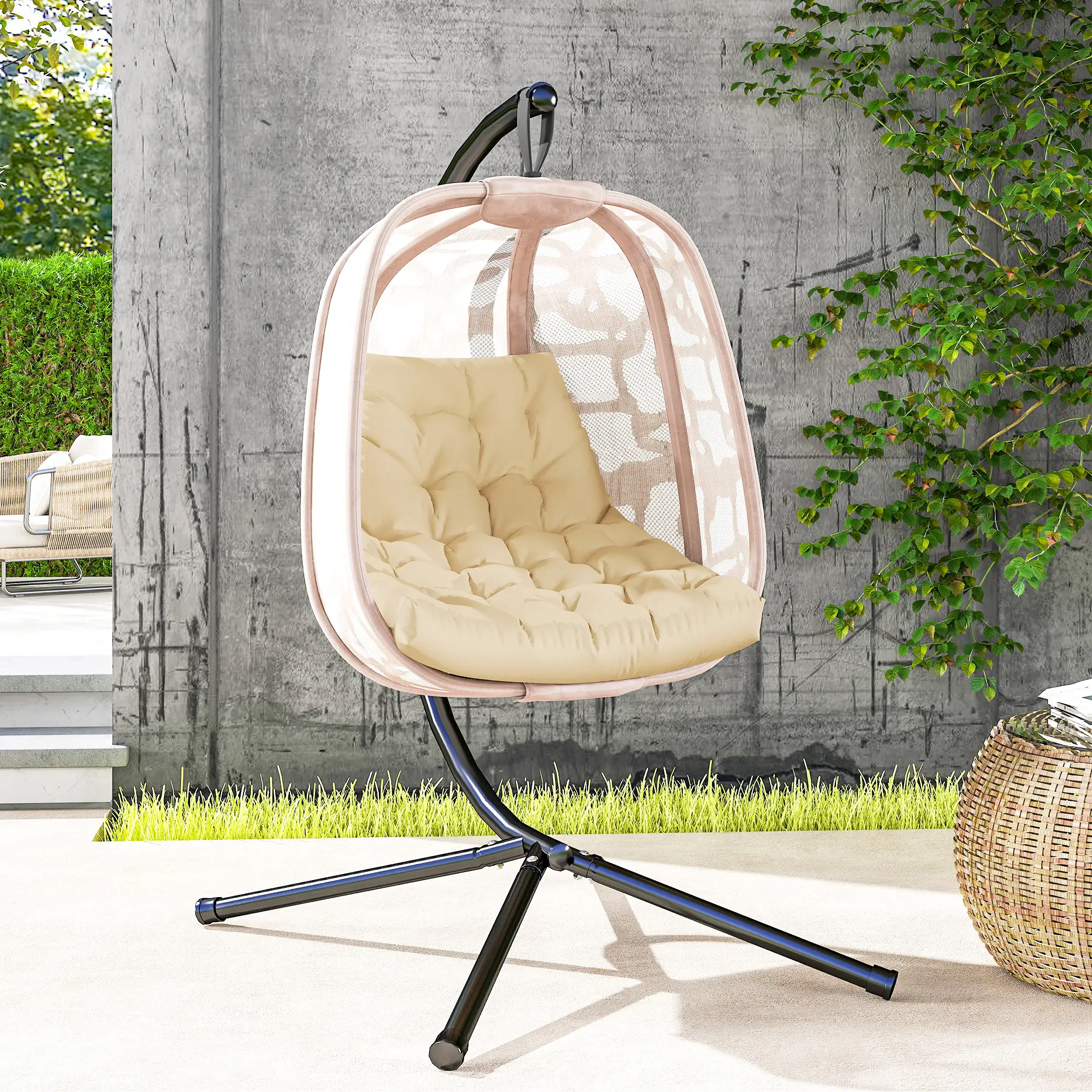 Outdoor Swing Cushion, Tufted Patio Cushion, Beige - Image 11