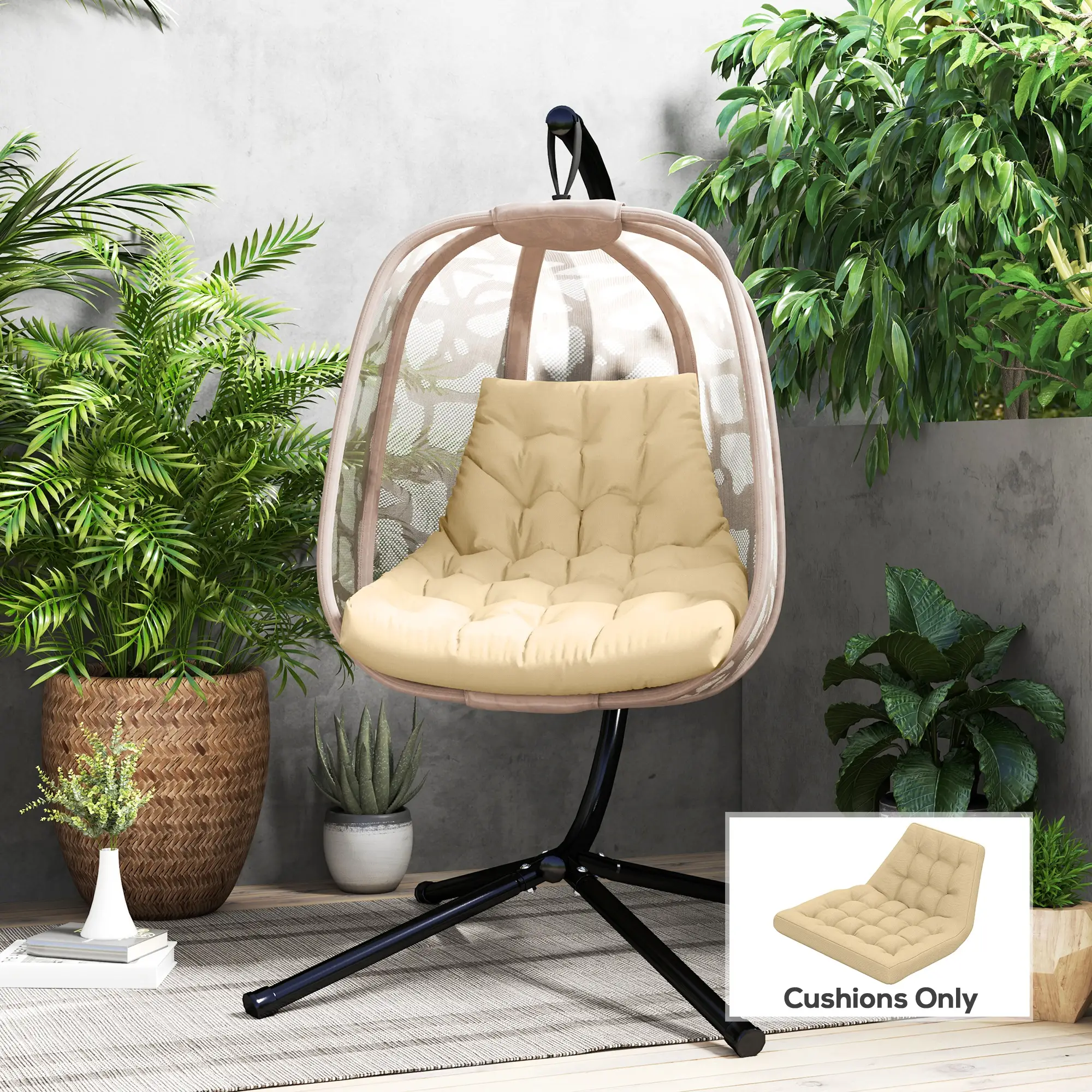 Outdoor Swing Cushion, Tufted Patio Cushion, Beige - Image 2