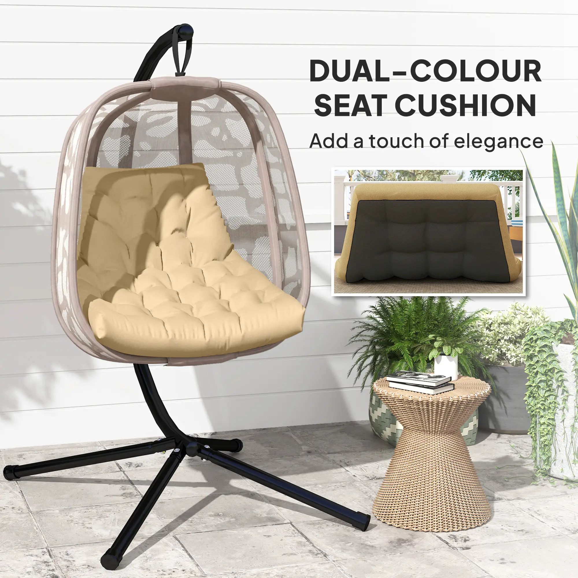 Outdoor Swing Cushion, Tufted Patio Cushion, Beige - Image 4