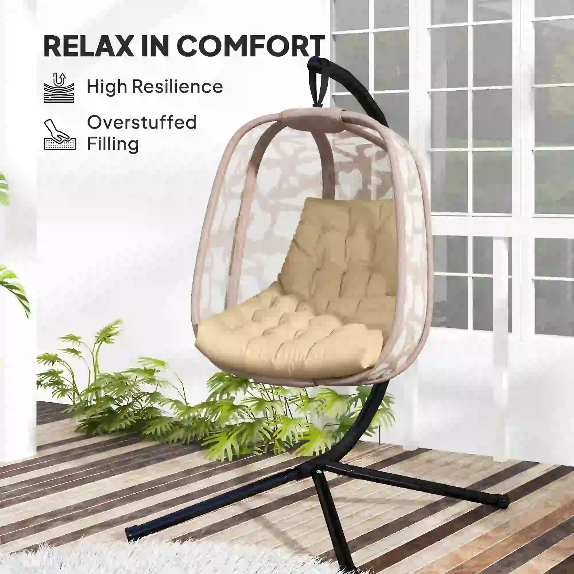 Outdoor Swing Cushion, Tufted Patio Cushion, Beige - Image 5