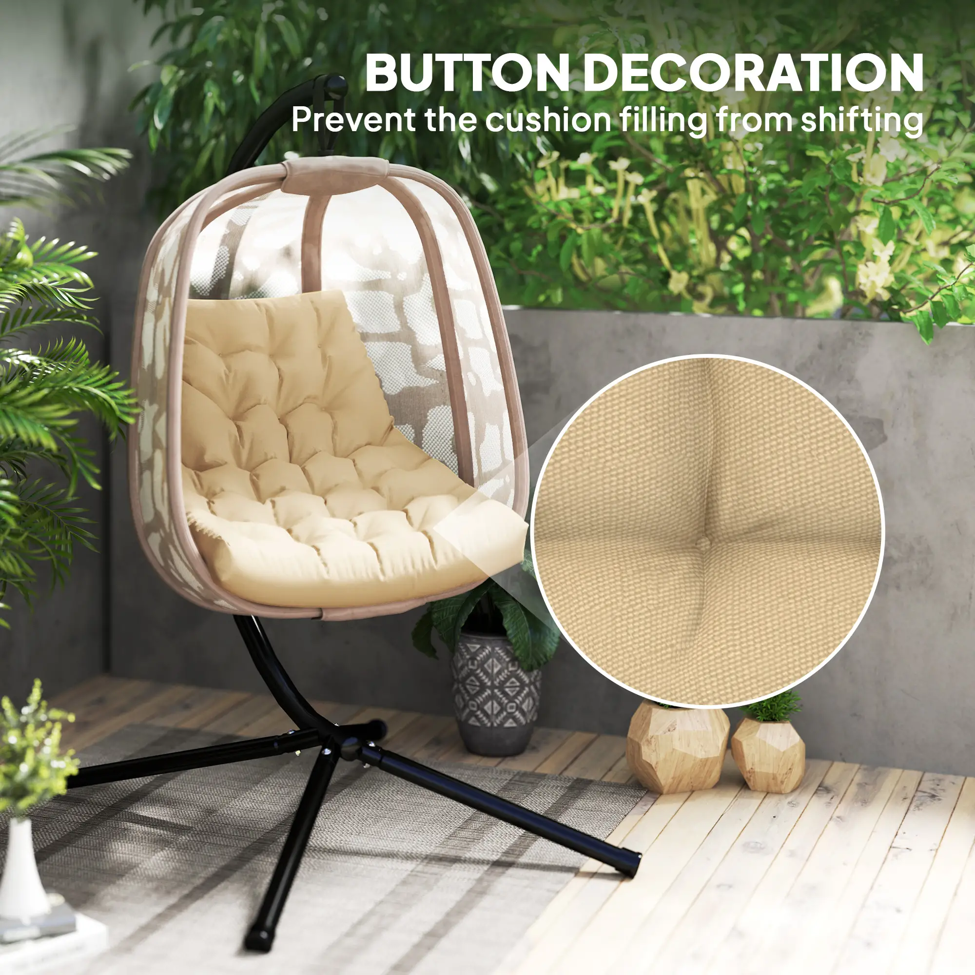Outdoor Swing Cushion, Tufted Patio Cushion, Beige - Image 7