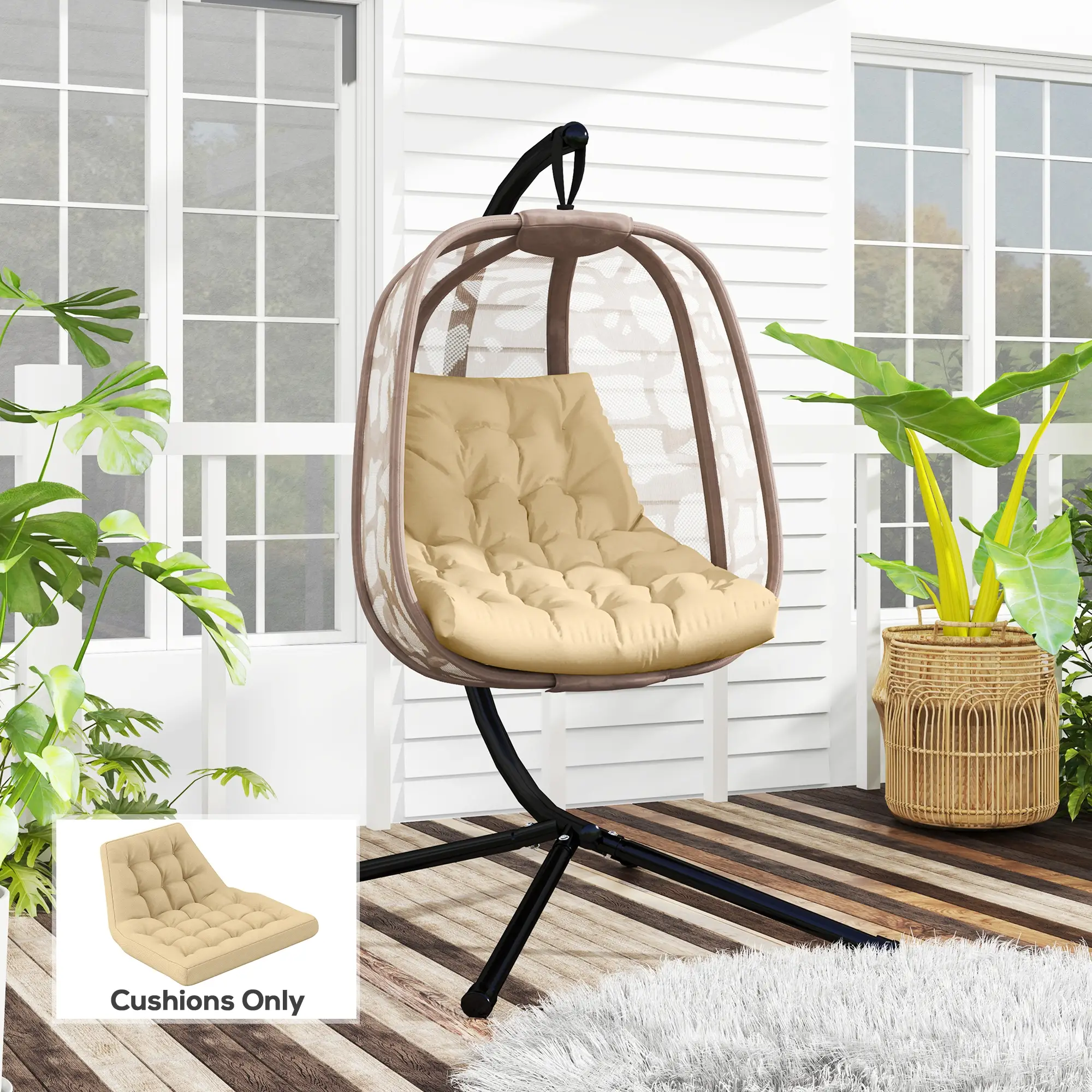 Outdoor Swing Cushion, Tufted Patio Cushion, Beige - Image 8