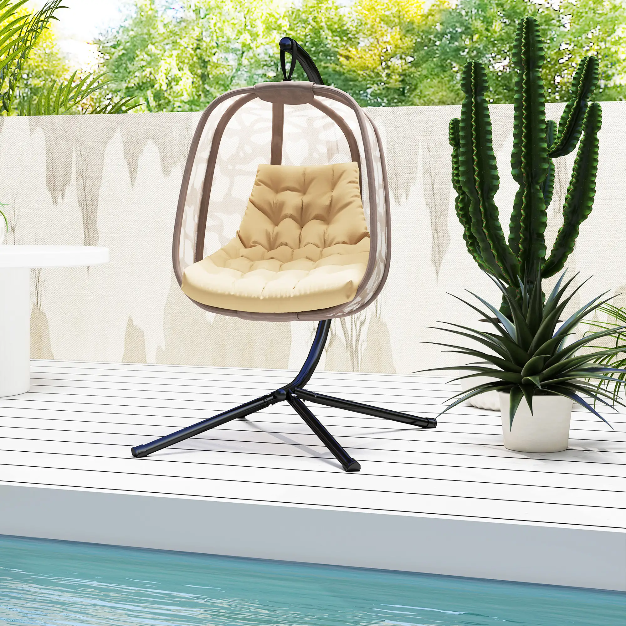Outdoor Swing Cushion, Tufted Patio Cushion, Beige - Image 9