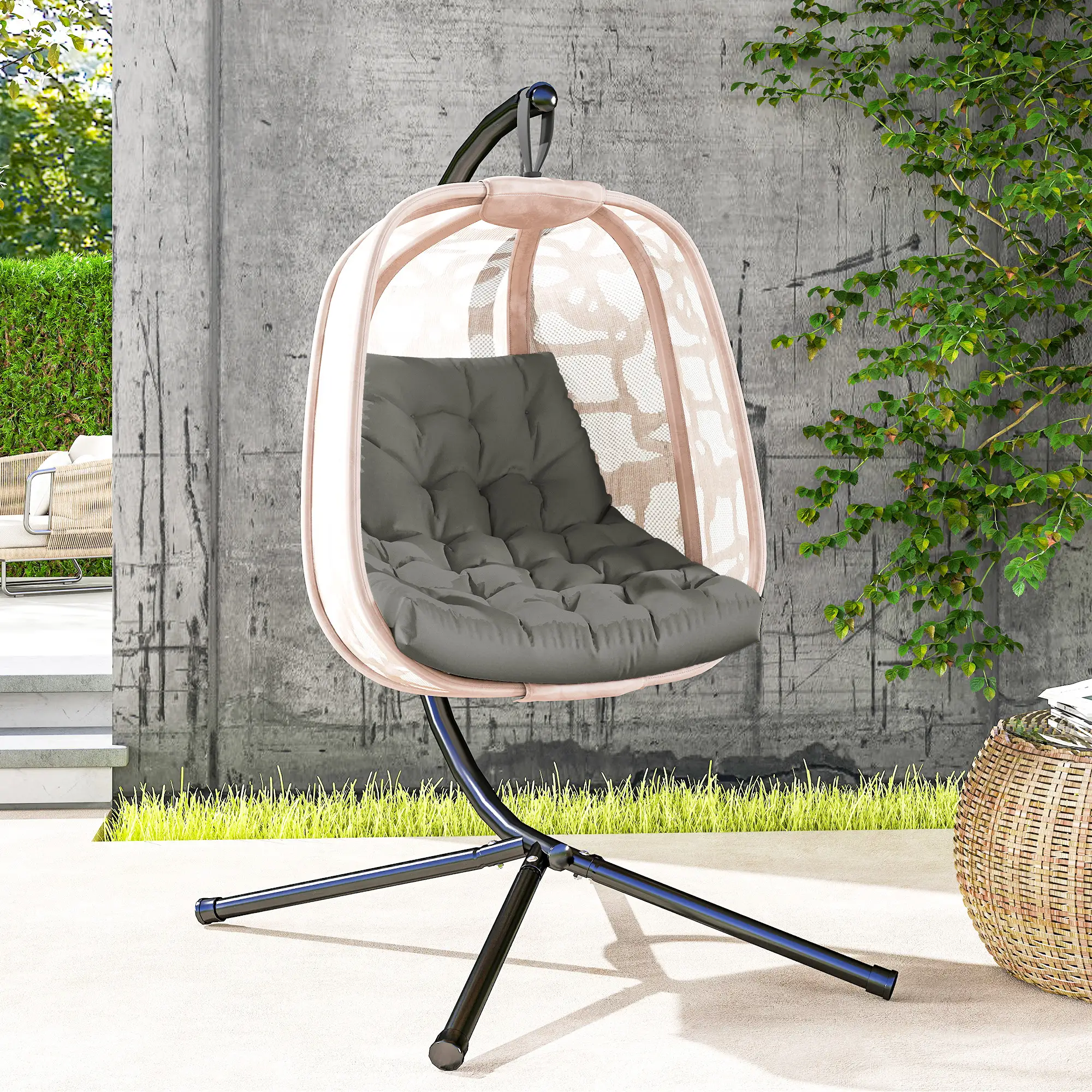 Outdoor Swing Cushion, Tufted Patio Cushion, Grey - Image 11