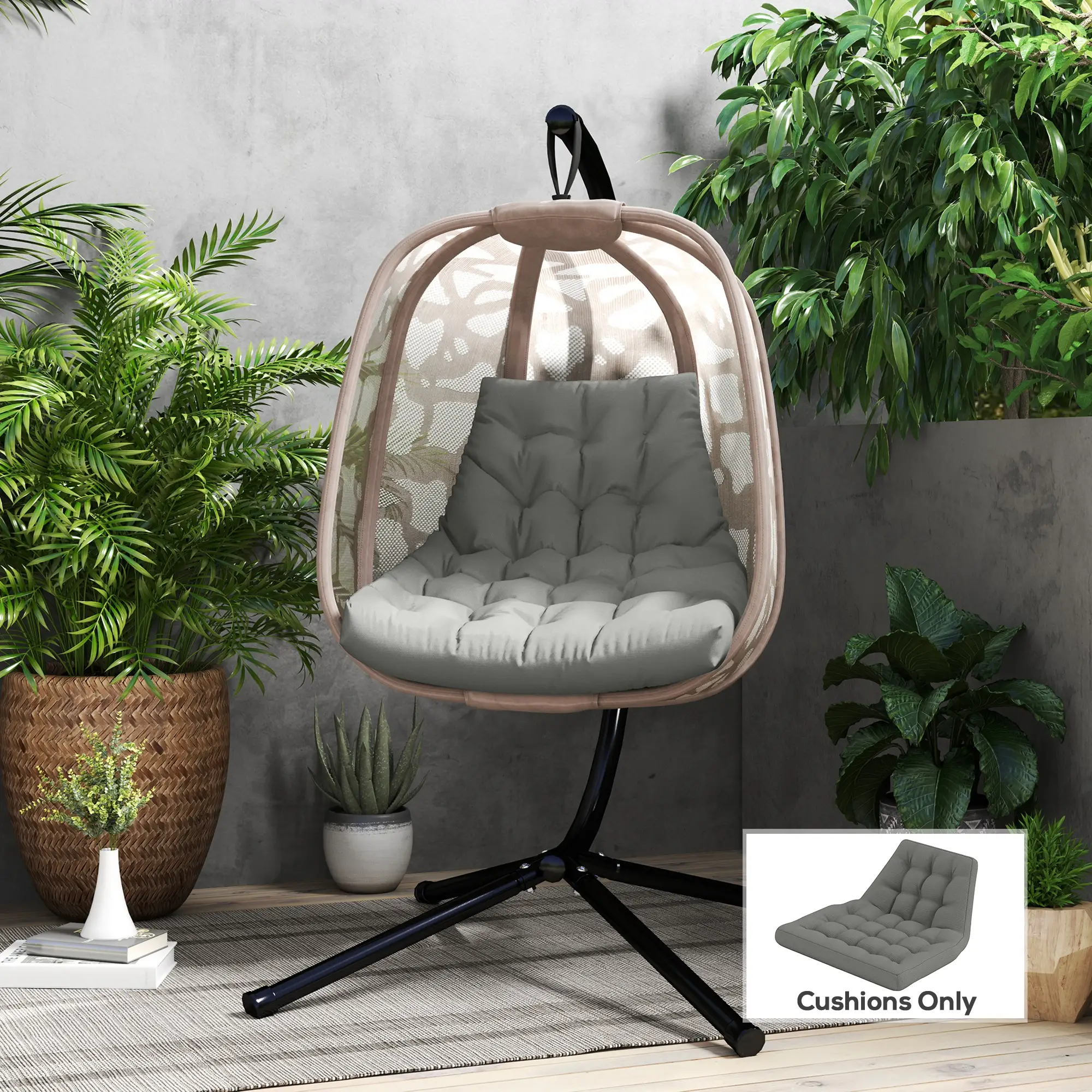 Outdoor Swing Cushion, Tufted Patio Cushion, Grey - Image 2