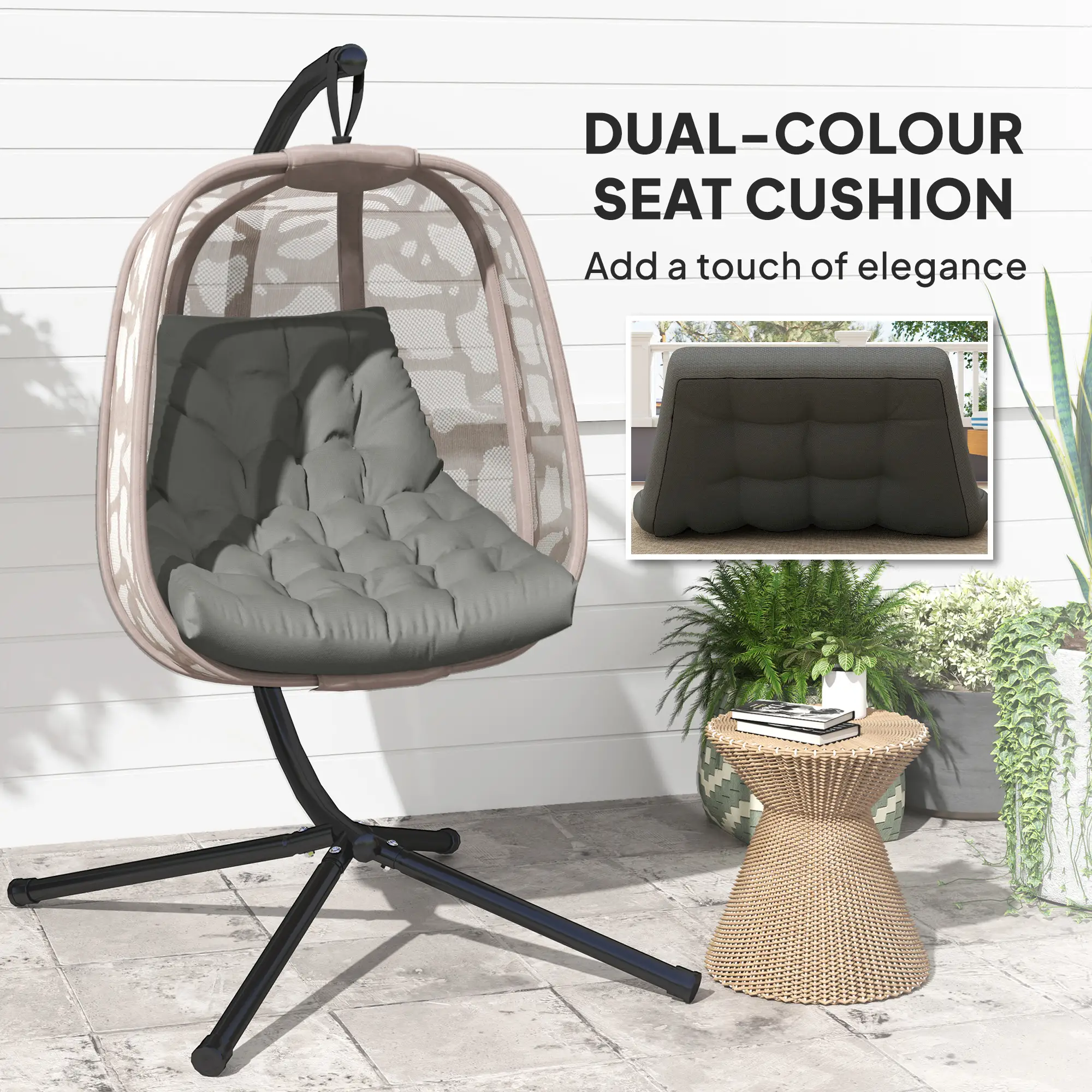 Outdoor Swing Cushion, Tufted Patio Cushion, Grey - Image 4