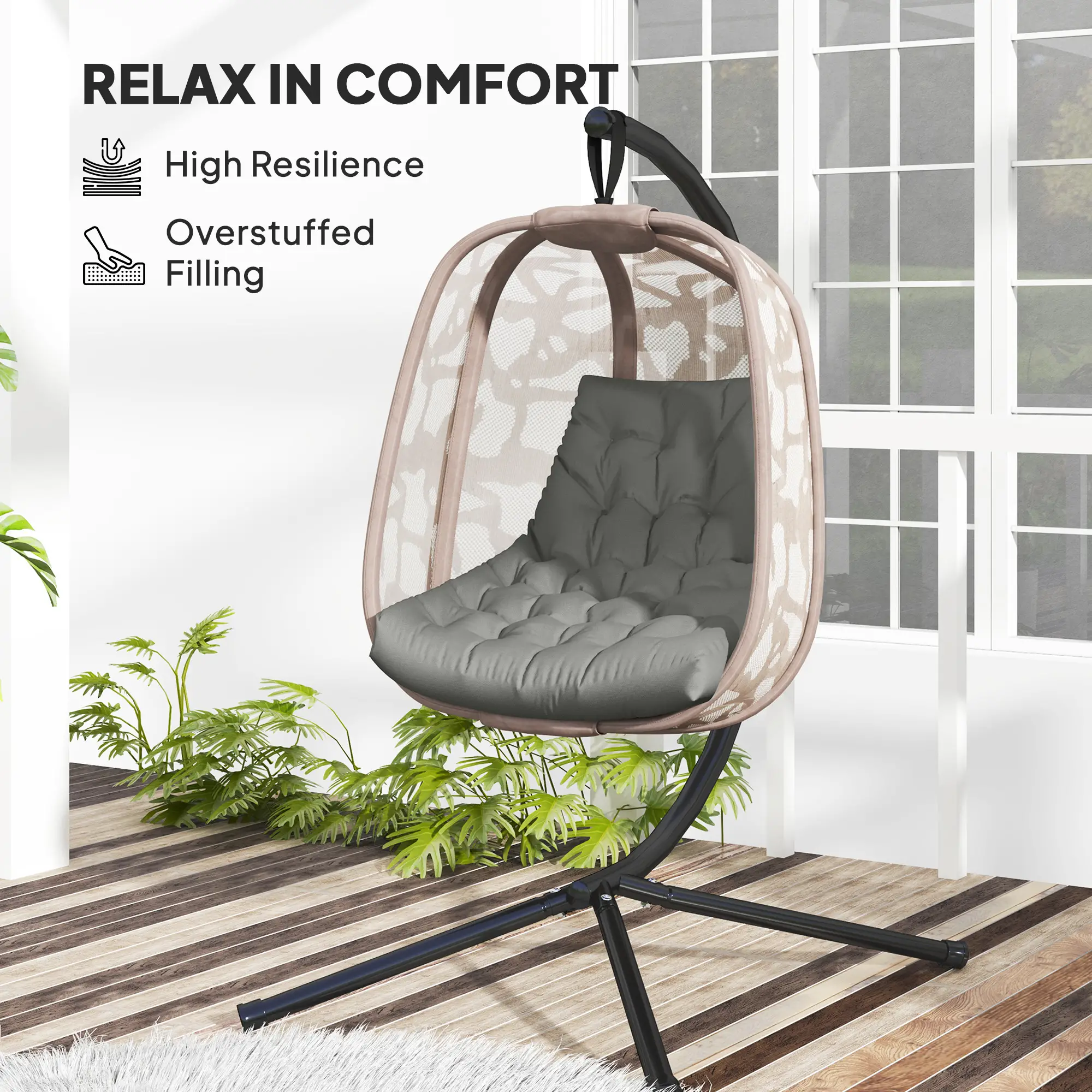 Outdoor Swing Cushion, Tufted Patio Cushion, Grey - Image 5