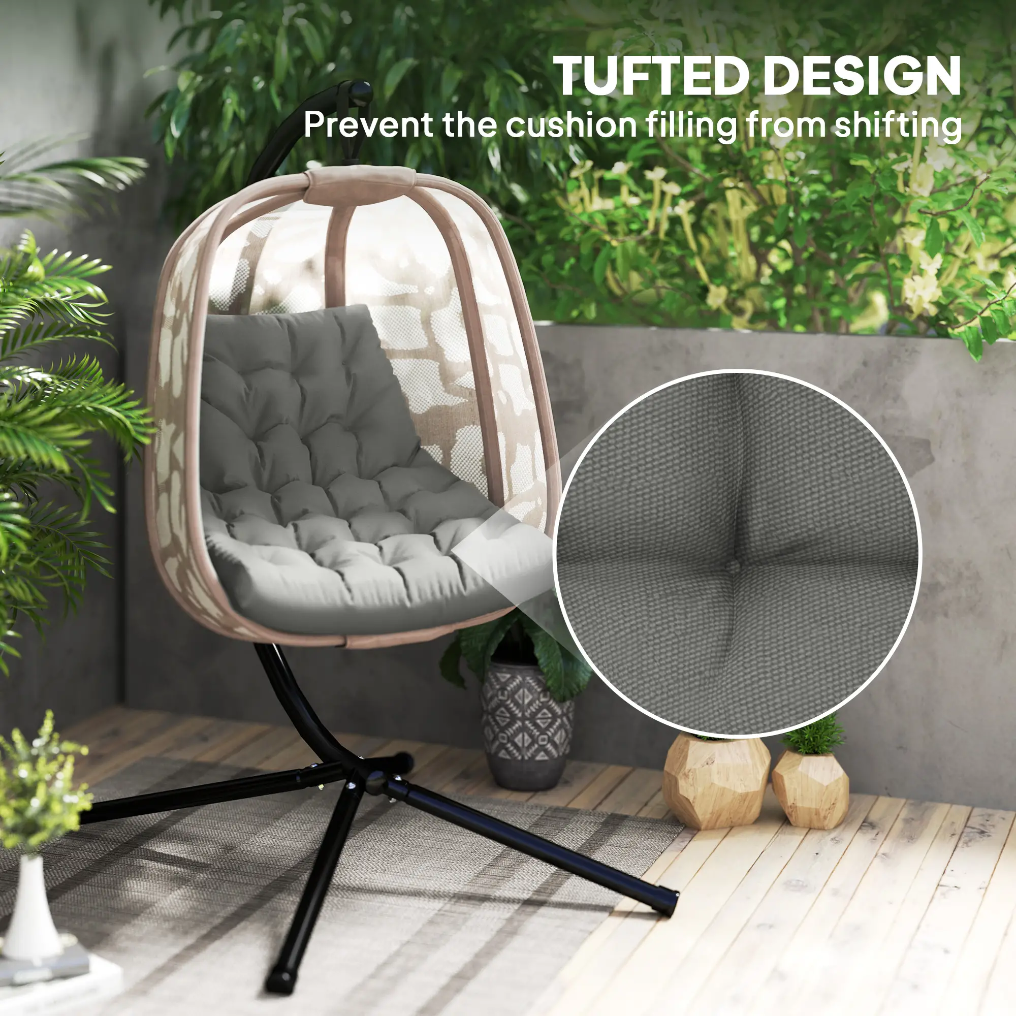 Outdoor Swing Cushion, Tufted Patio Cushion, Grey - Image 7