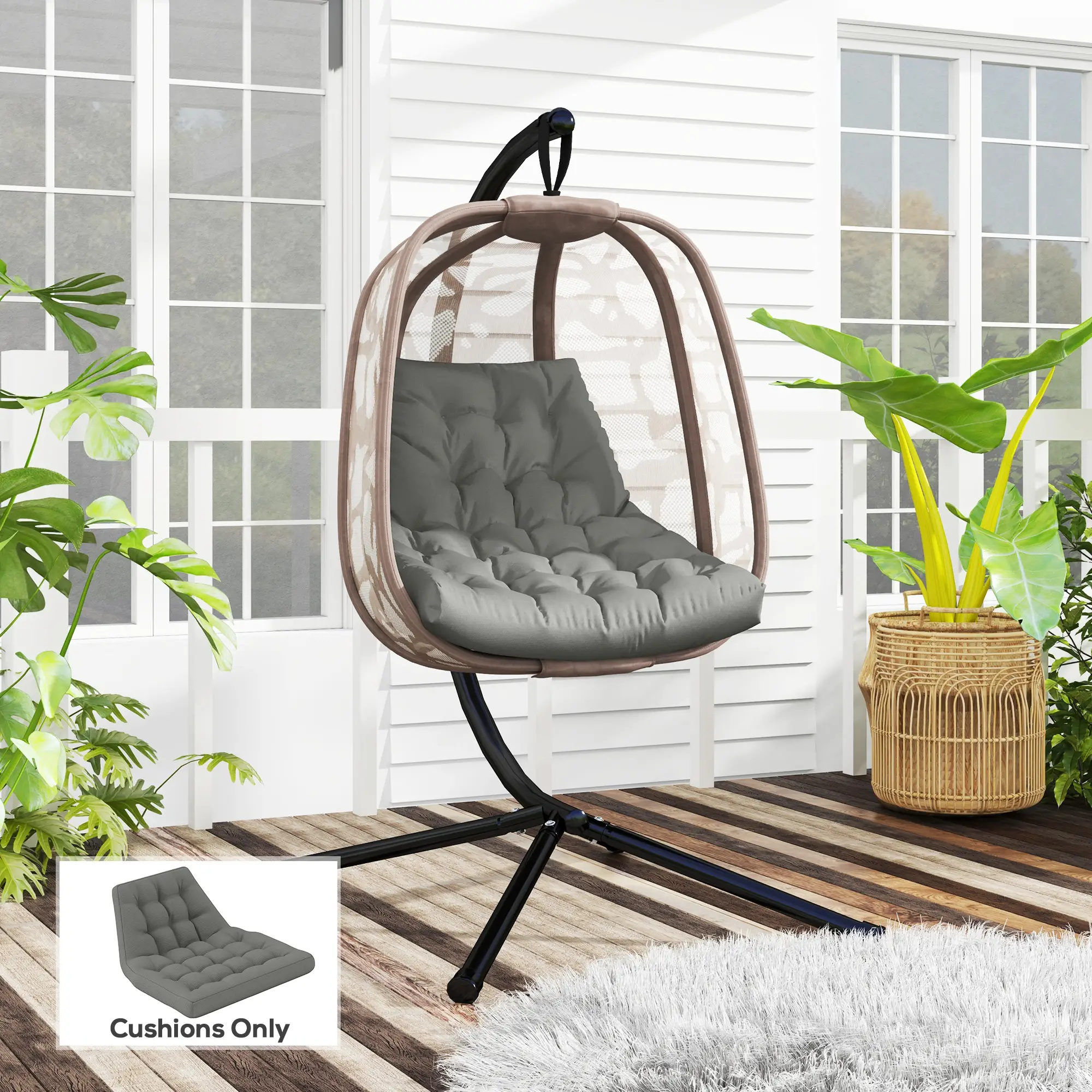 Outdoor Swing Cushion, Tufted Patio Cushion, Grey - Image 8