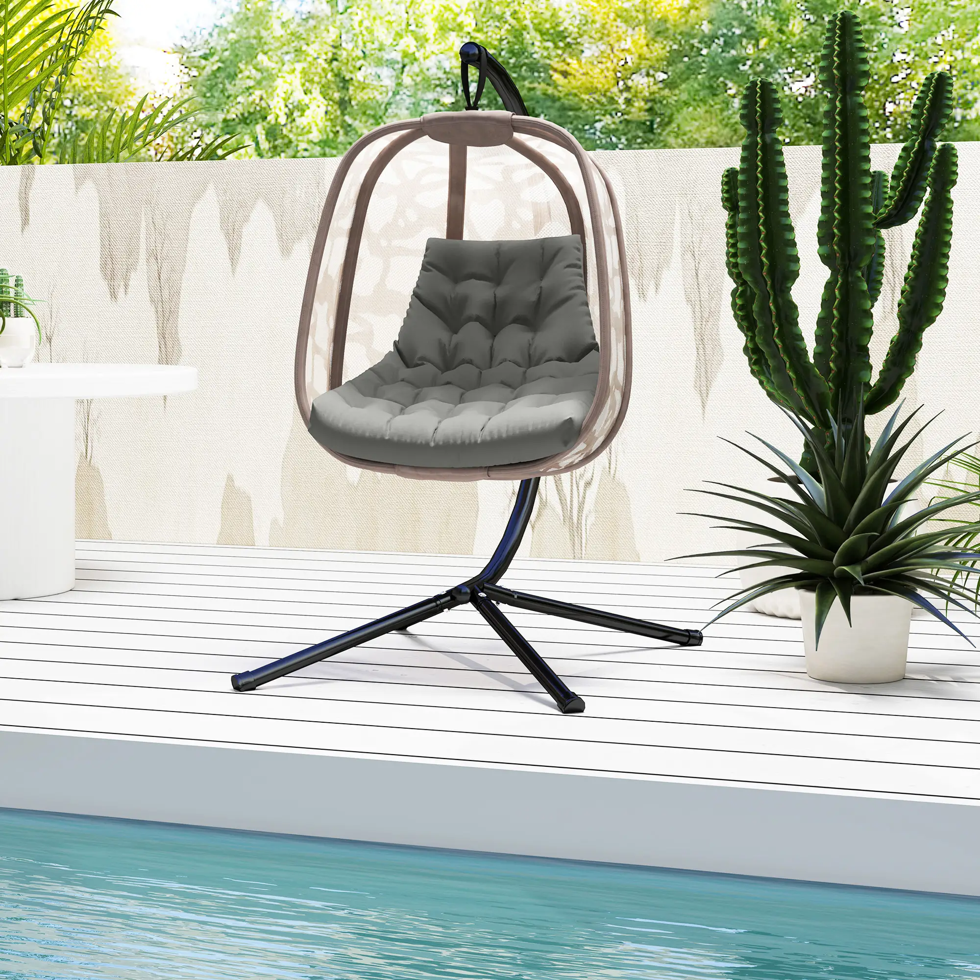 Outdoor Swing Cushion, Tufted Patio Cushion, Grey - Image 9