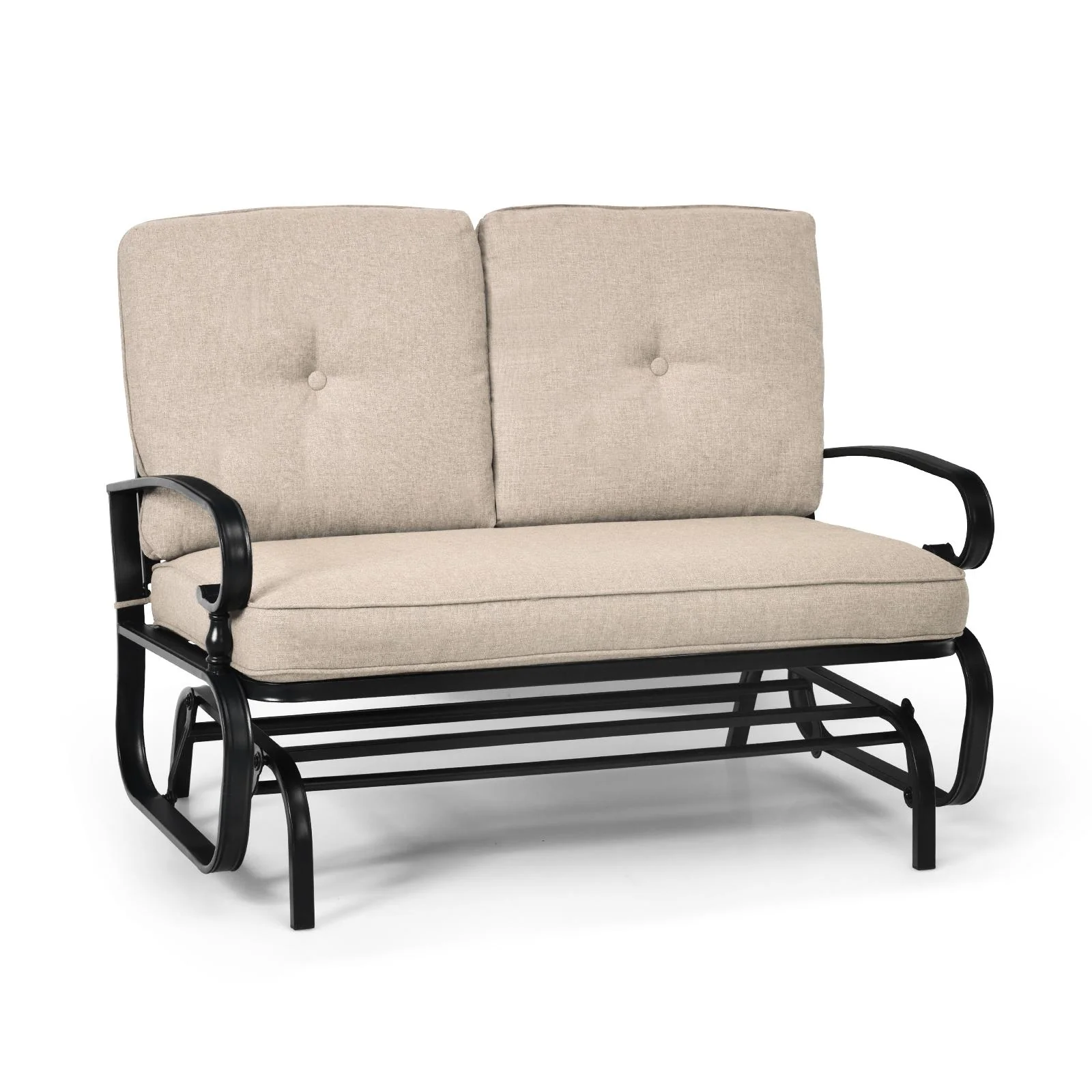 Outdoor Swing Glider Chair, 2 Seats, With Cushions, Beige - Image 2