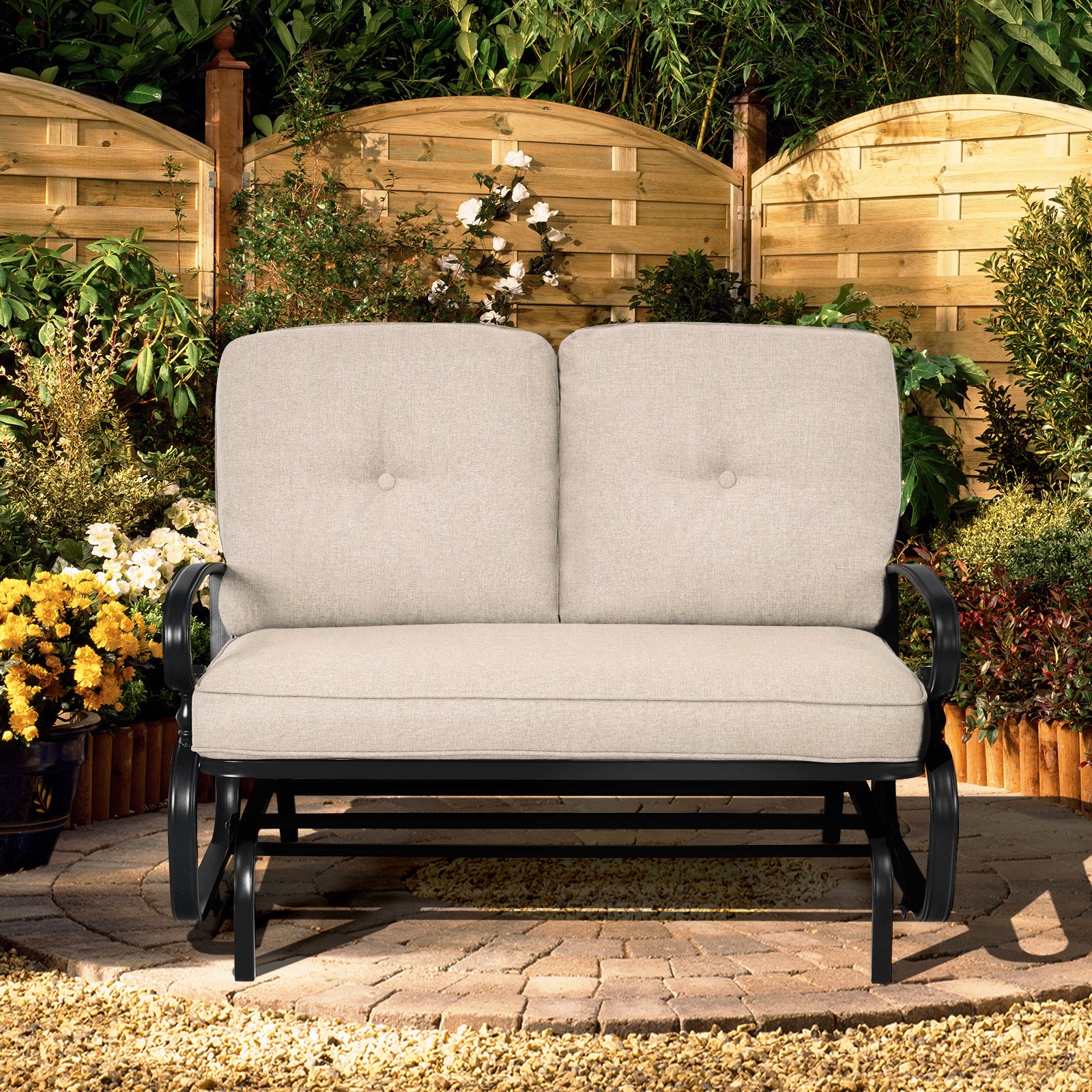 Outdoor Swing Glider Chair, 2 Seats, With Cushions, Beige - Image 7