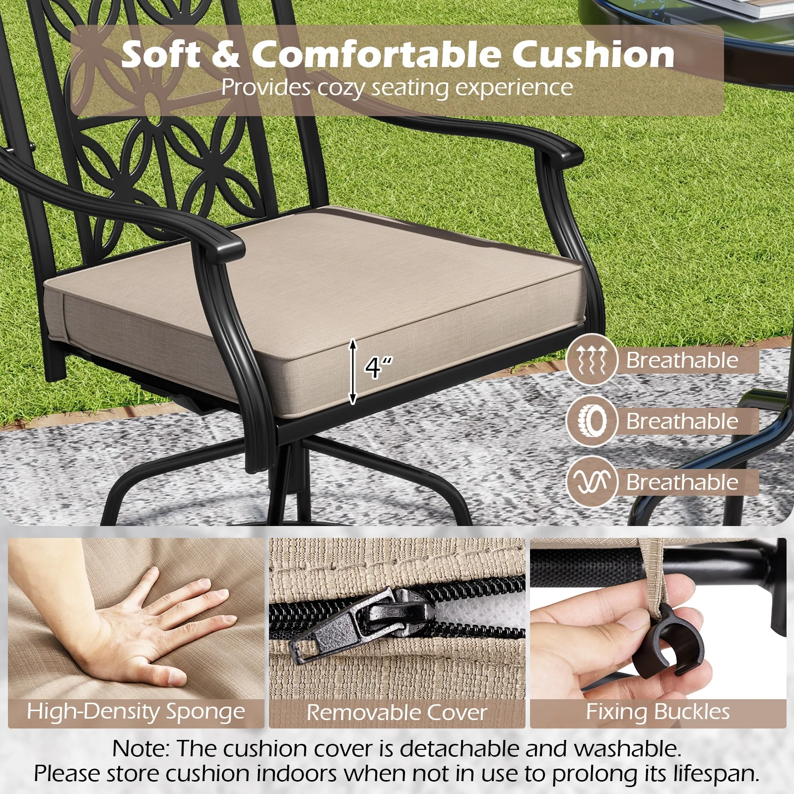 Outdoor Swivel Bar Stools, Set of 2, Brown - Image 10