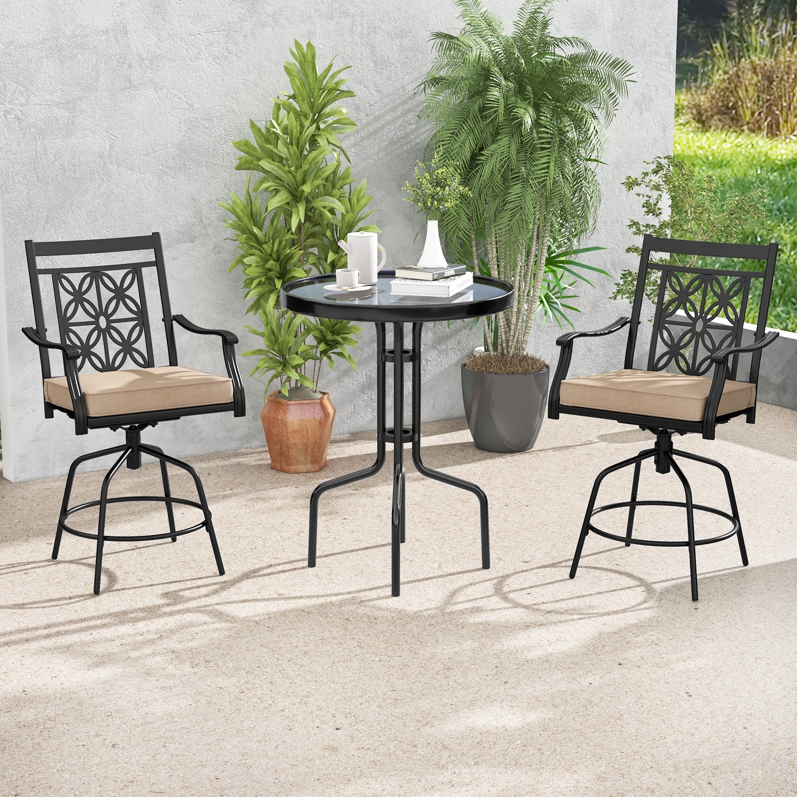 Outdoor Swivel Bar Stools, Set of 2, Brown - Image 2