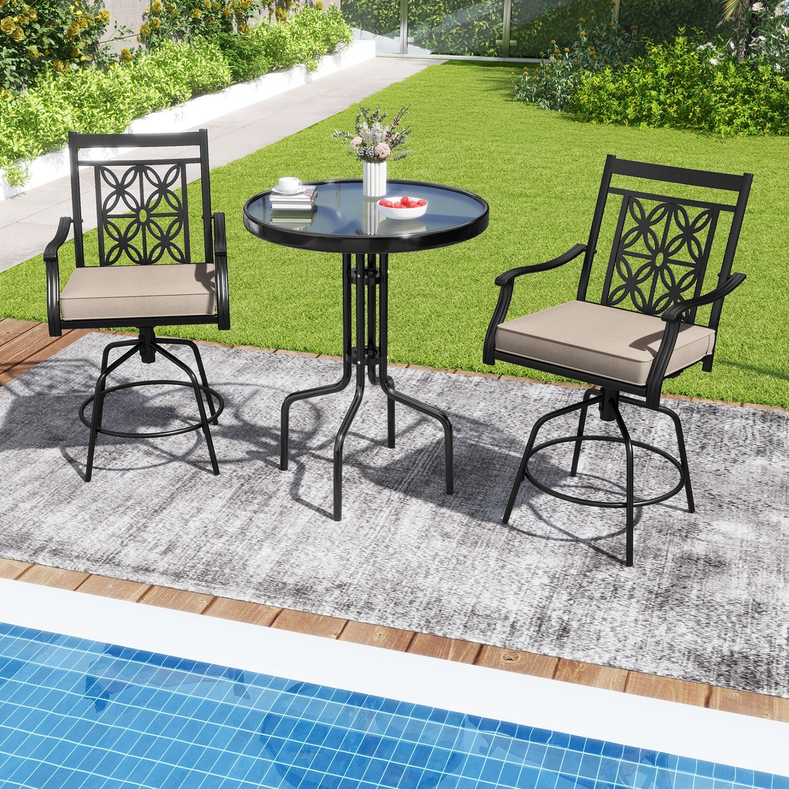 Outdoor Swivel Bar Stools, Set of 2, Brown - Image 3