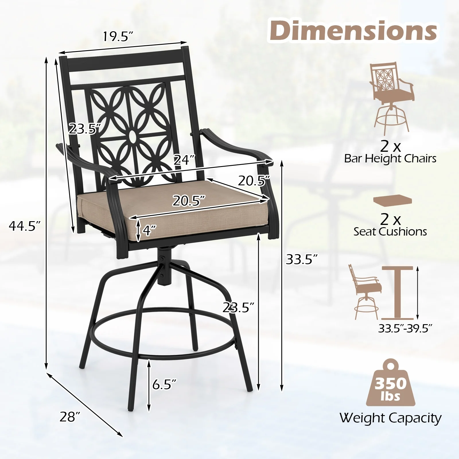 Outdoor Swivel Bar Stools, Set of 2, Brown - Image 5