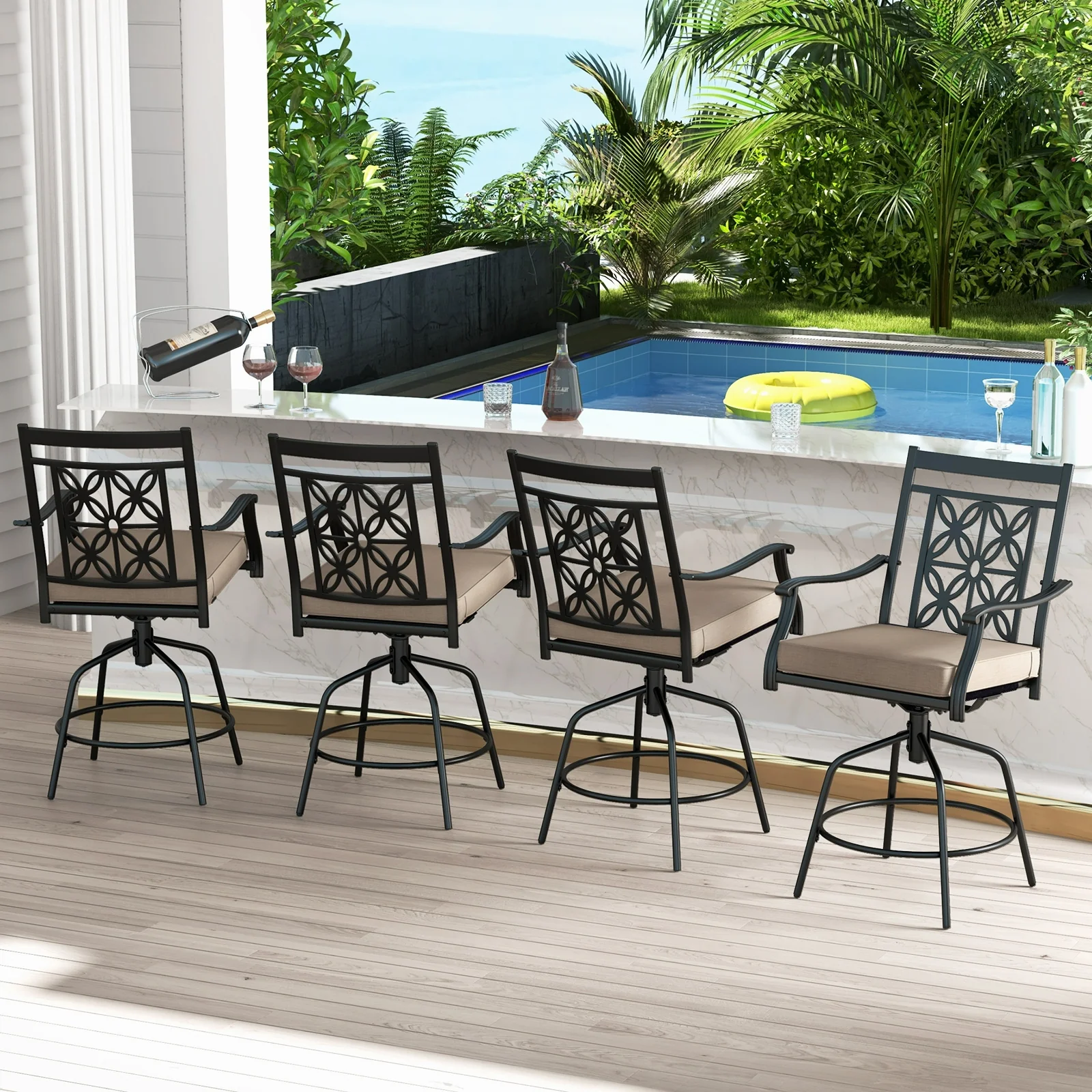 Outdoor Swivel Bar Stools, Set of 2, Brown - Image 6