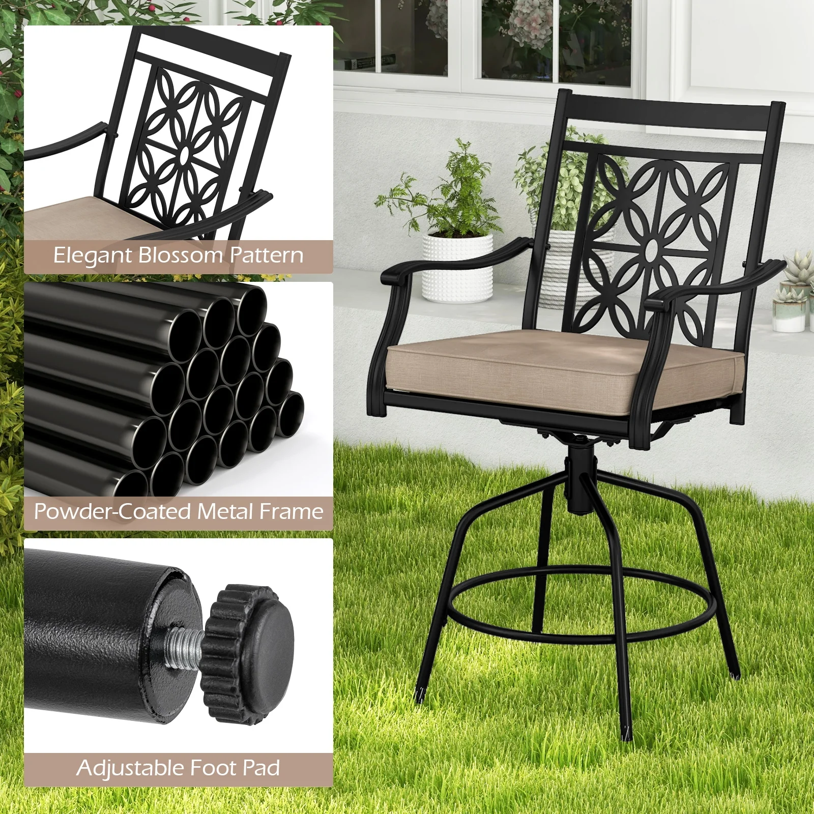 Outdoor Swivel Bar Stools, Set of 2, Brown - Image 7