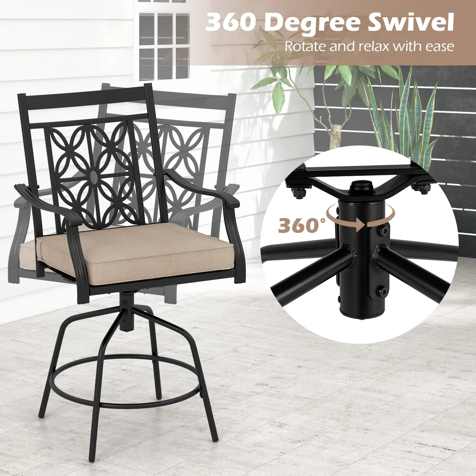 Outdoor Swivel Bar Stools, Set of 2, Brown - Image 8