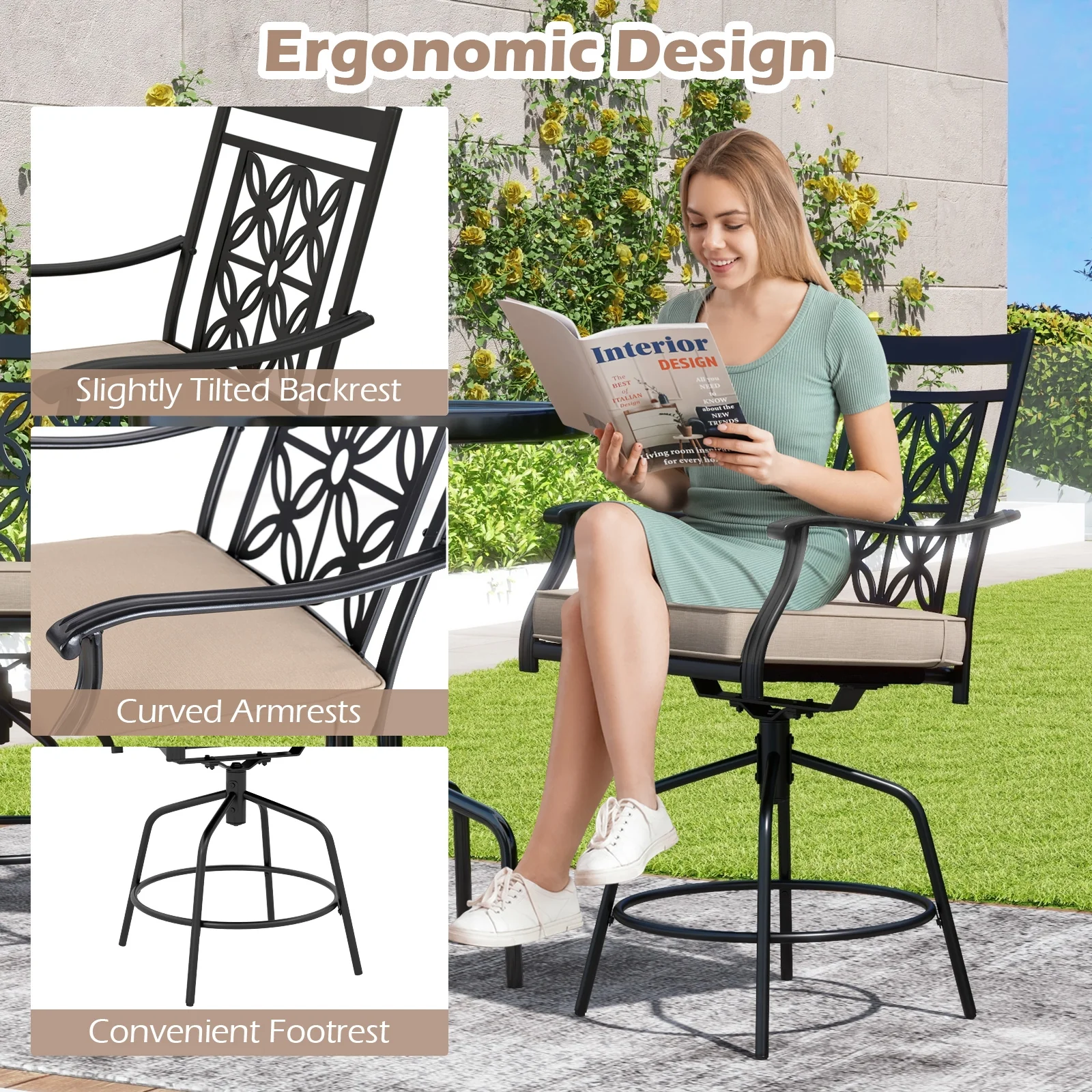 Outdoor Swivel Bar Stools, Set of 2, Brown - Image 9