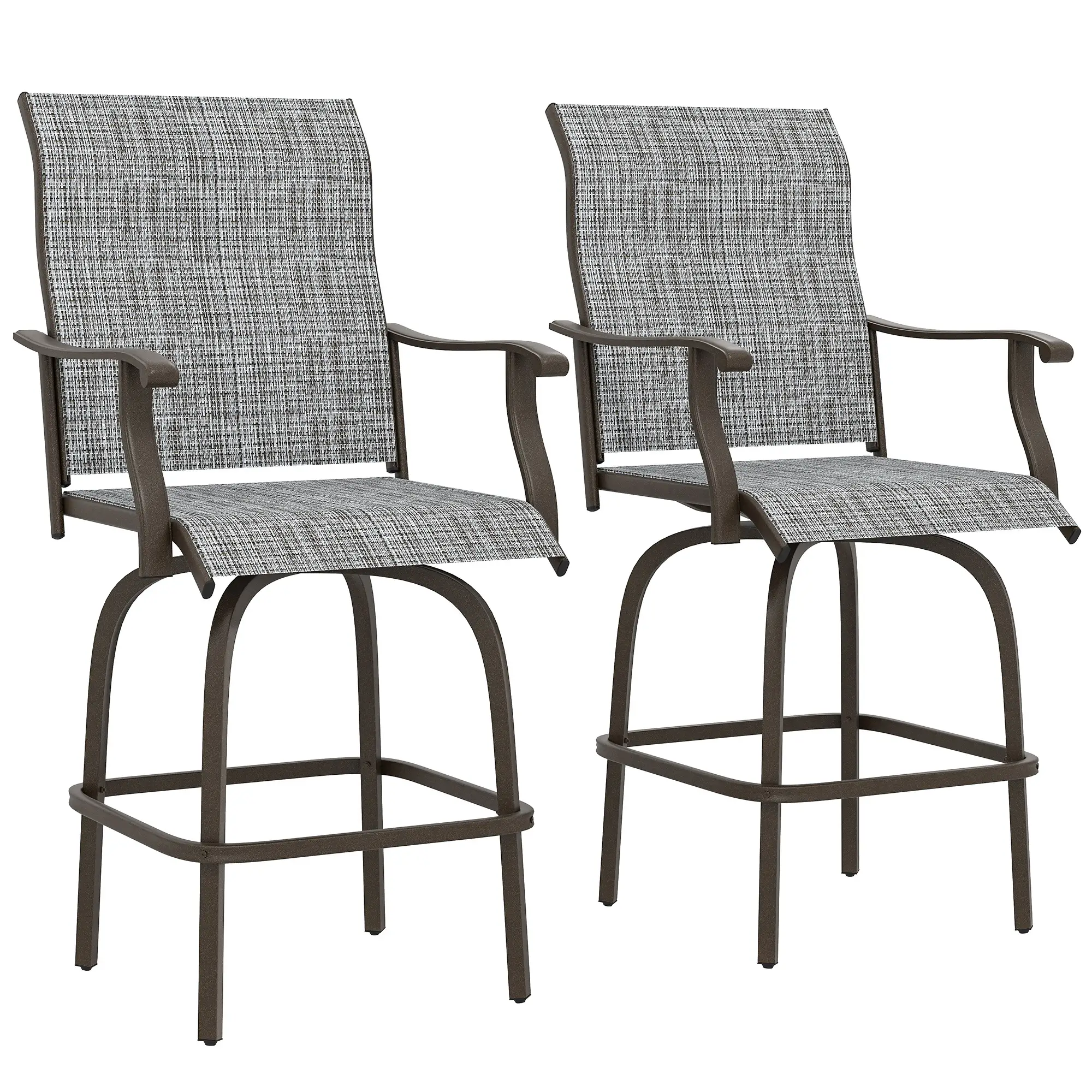 Outdoor Swivel Bar Stools, Set of 2, High Back, Mixed Grey - Image 11