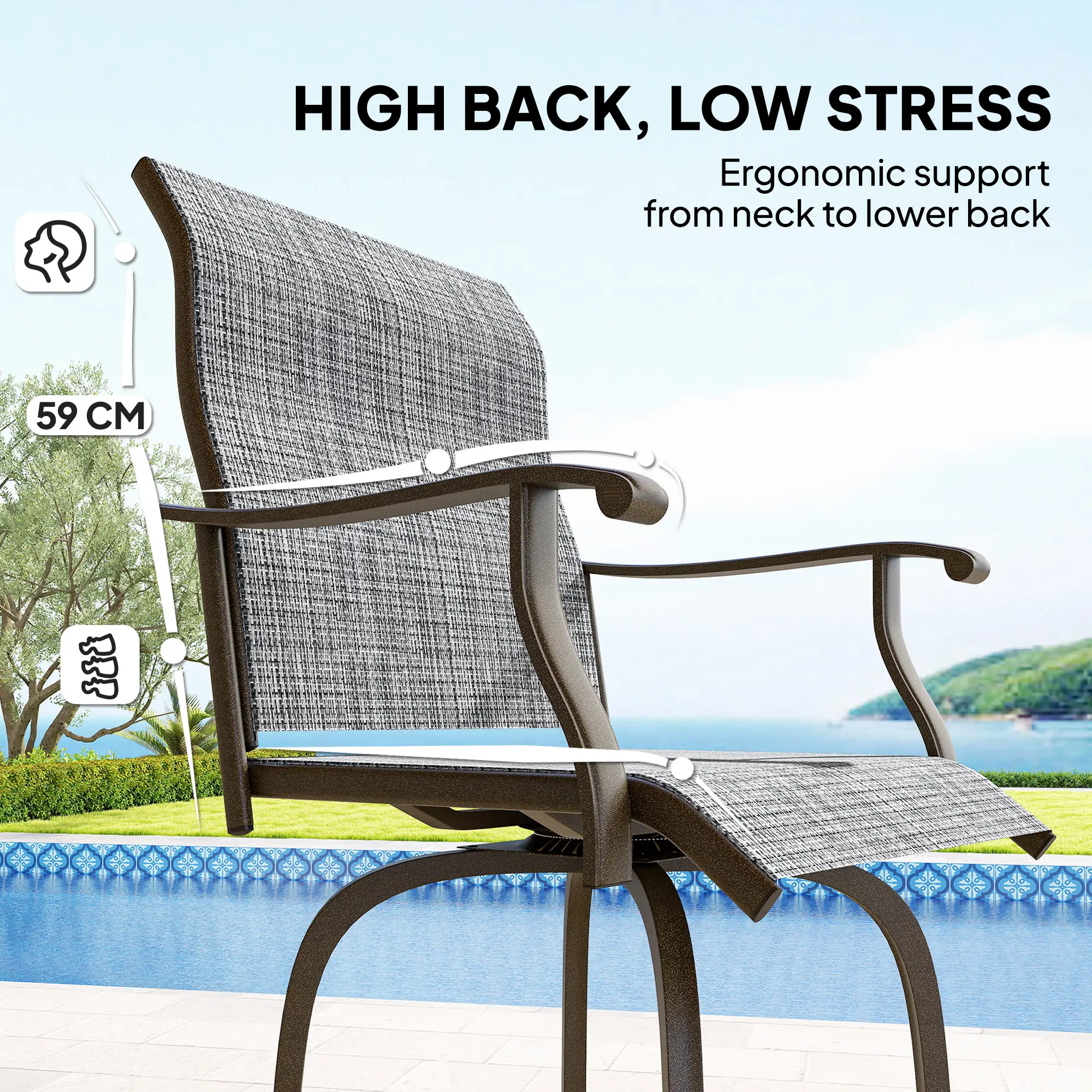 Outdoor Swivel Bar Stools, Set of 2, High Back, Mixed Grey - Image 6