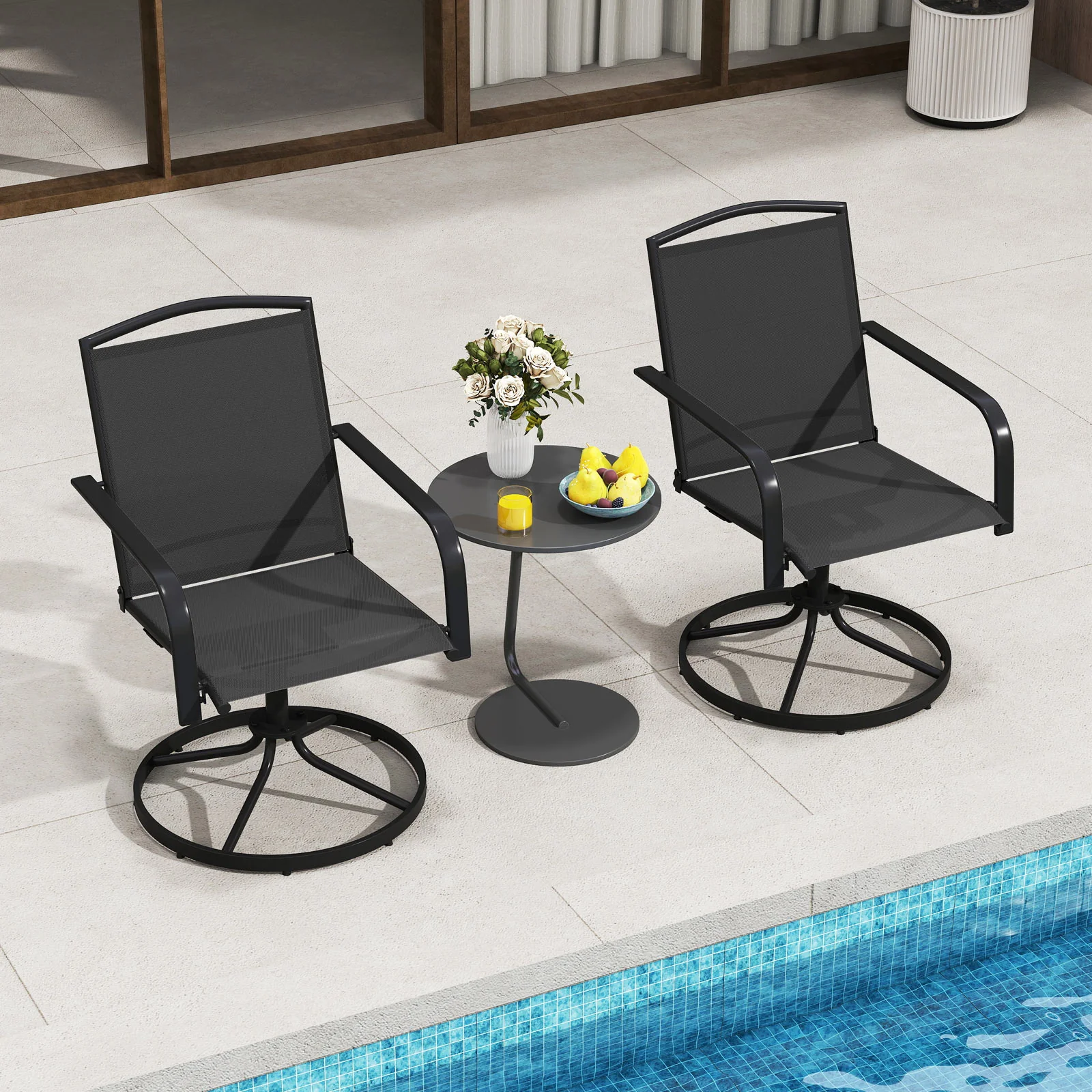 Outdoor Swivel Chairs Set of 2, Black - Image 2