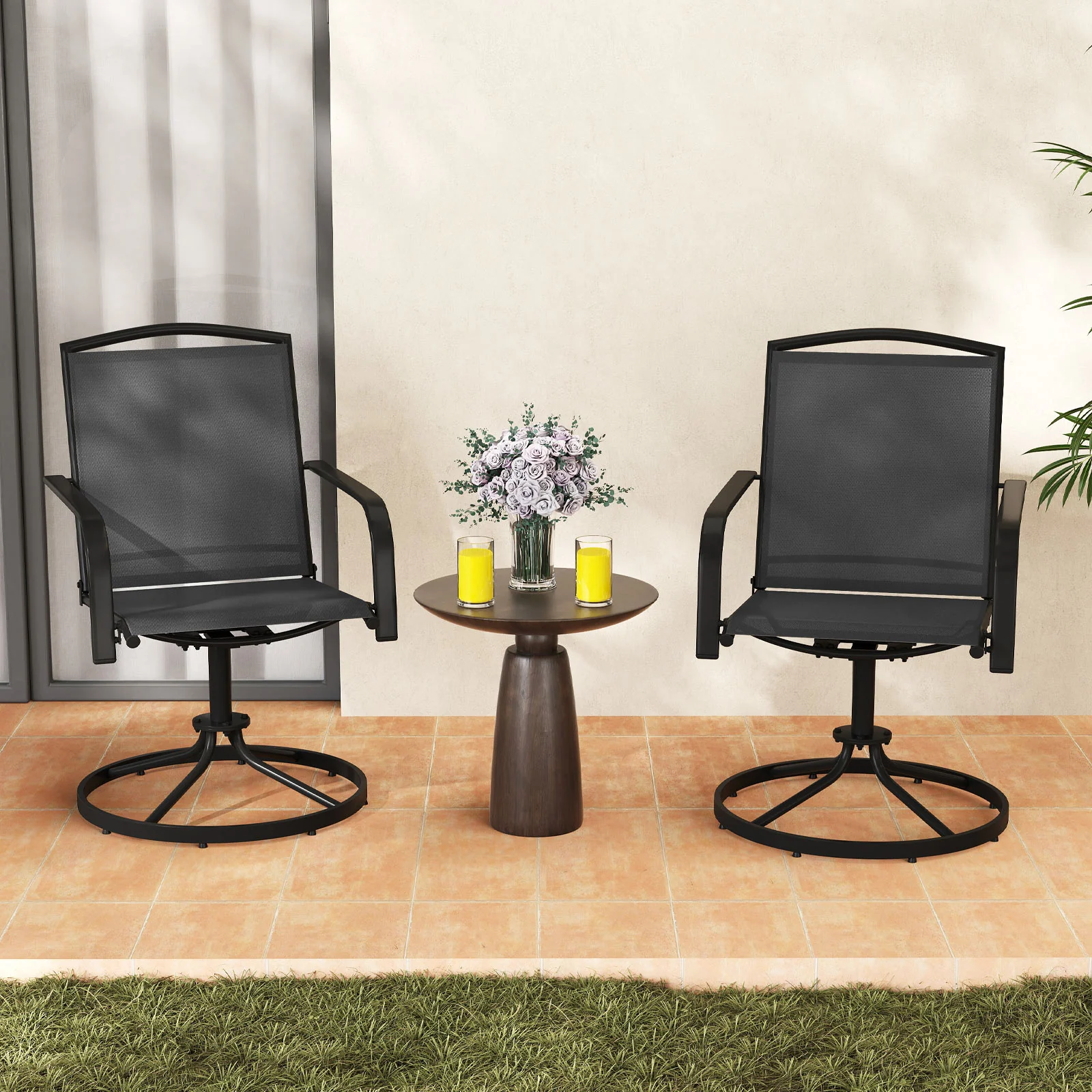 Outdoor Swivel Chairs Set of 2, Black - Image 3