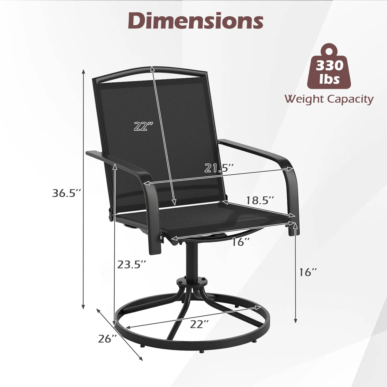 Outdoor Swivel Chairs Set of 2, Black - Image 4