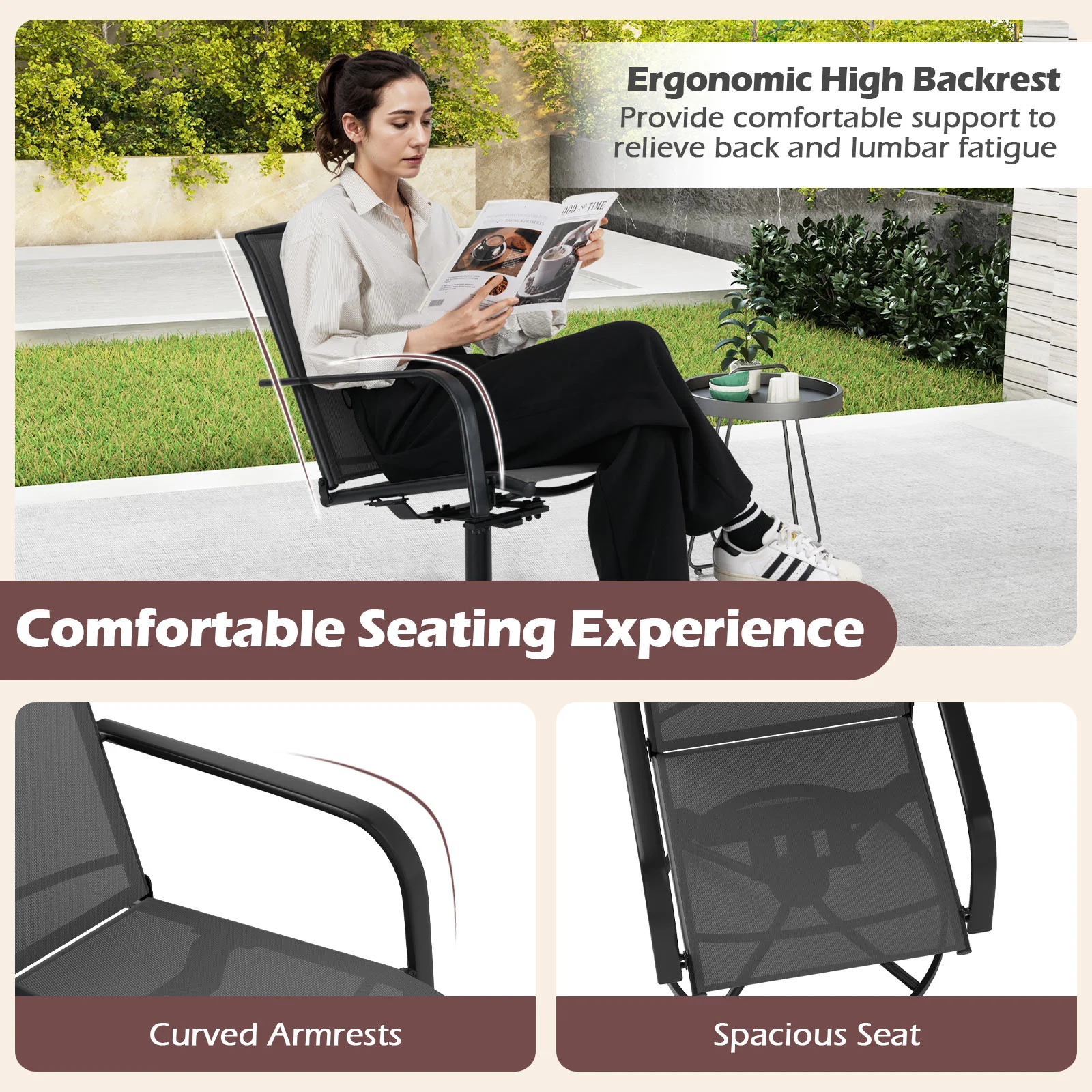 Outdoor Swivel Chairs Set of 2, Black - Image 6