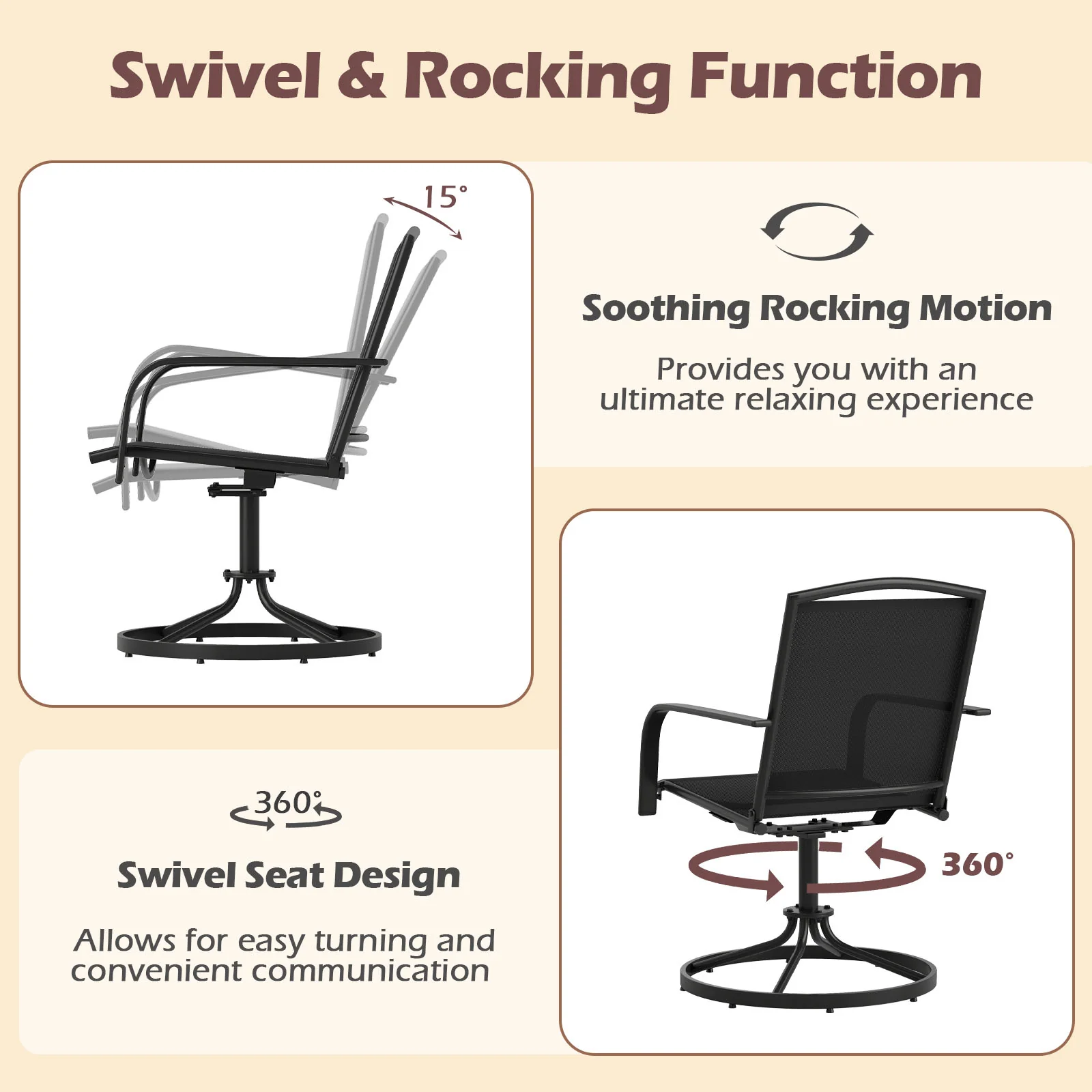 Outdoor Swivel Chairs Set of 2, Black - Image 8