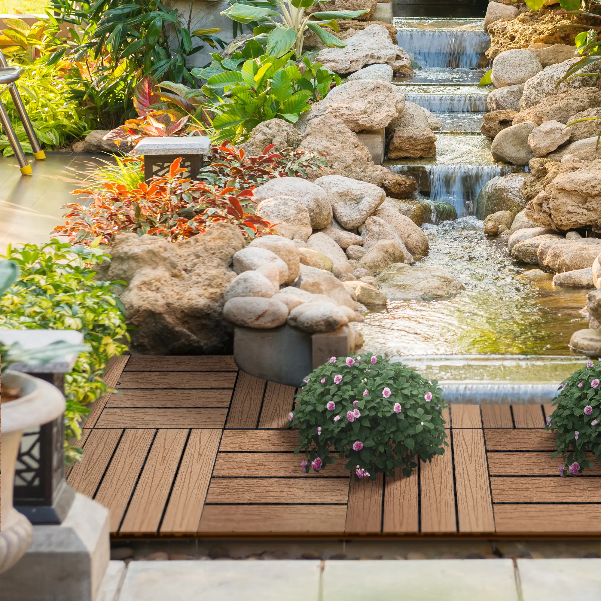 Outdoor Tiles, 11 Pack 12" x 12" WPC Interlocking Deck Tiles Waterproof and Non-slip - Image 2