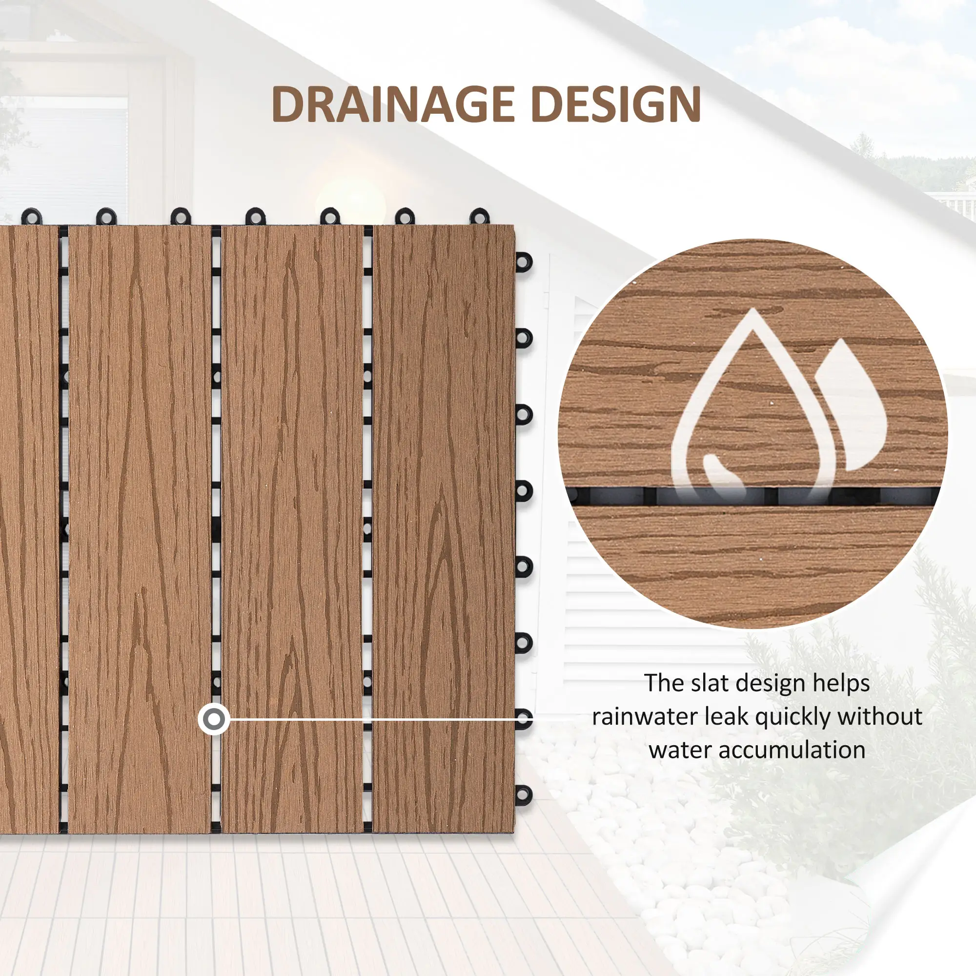 Outdoor Tiles, 11 Pack 12" x 12" WPC Interlocking Deck Tiles Waterproof and Non-slip - Image 5