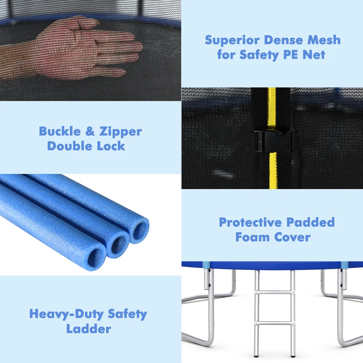 Outdoor Trampoline, 12 ft, Safety Closure Net, Blue - Image 10
