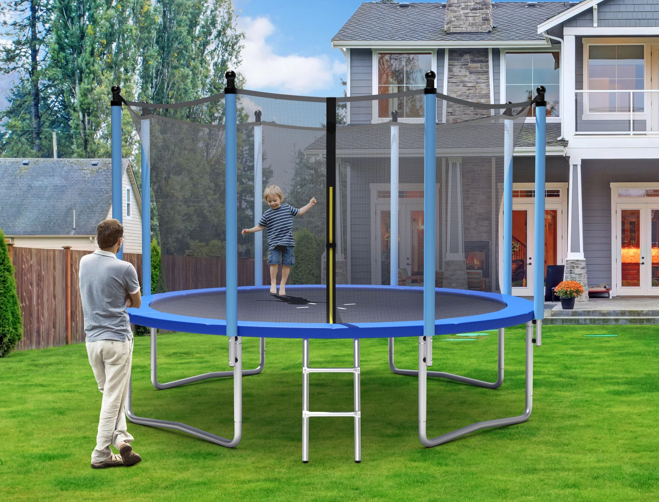 Outdoor Trampoline, 12 ft, Safety Closure Net, Blue - Image 8