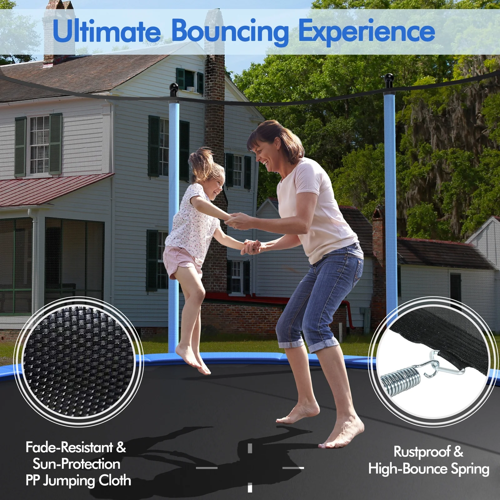 Outdoor Trampoline, 12 ft, Safety Closure Net, Blue - Image 9