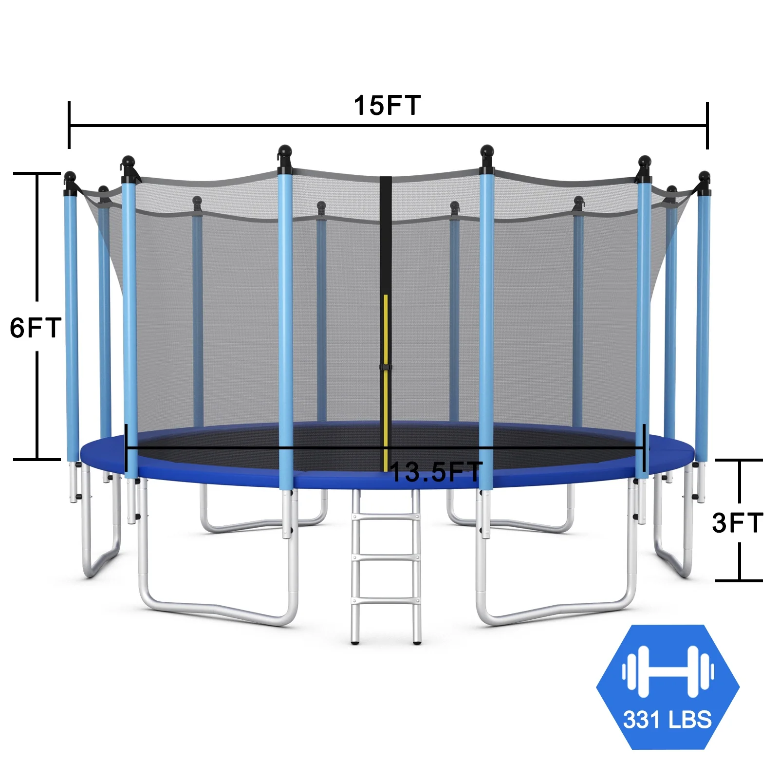 Outdoor Trampoline, 15 ft, Safety Closure Net, Multicolor - Image 6