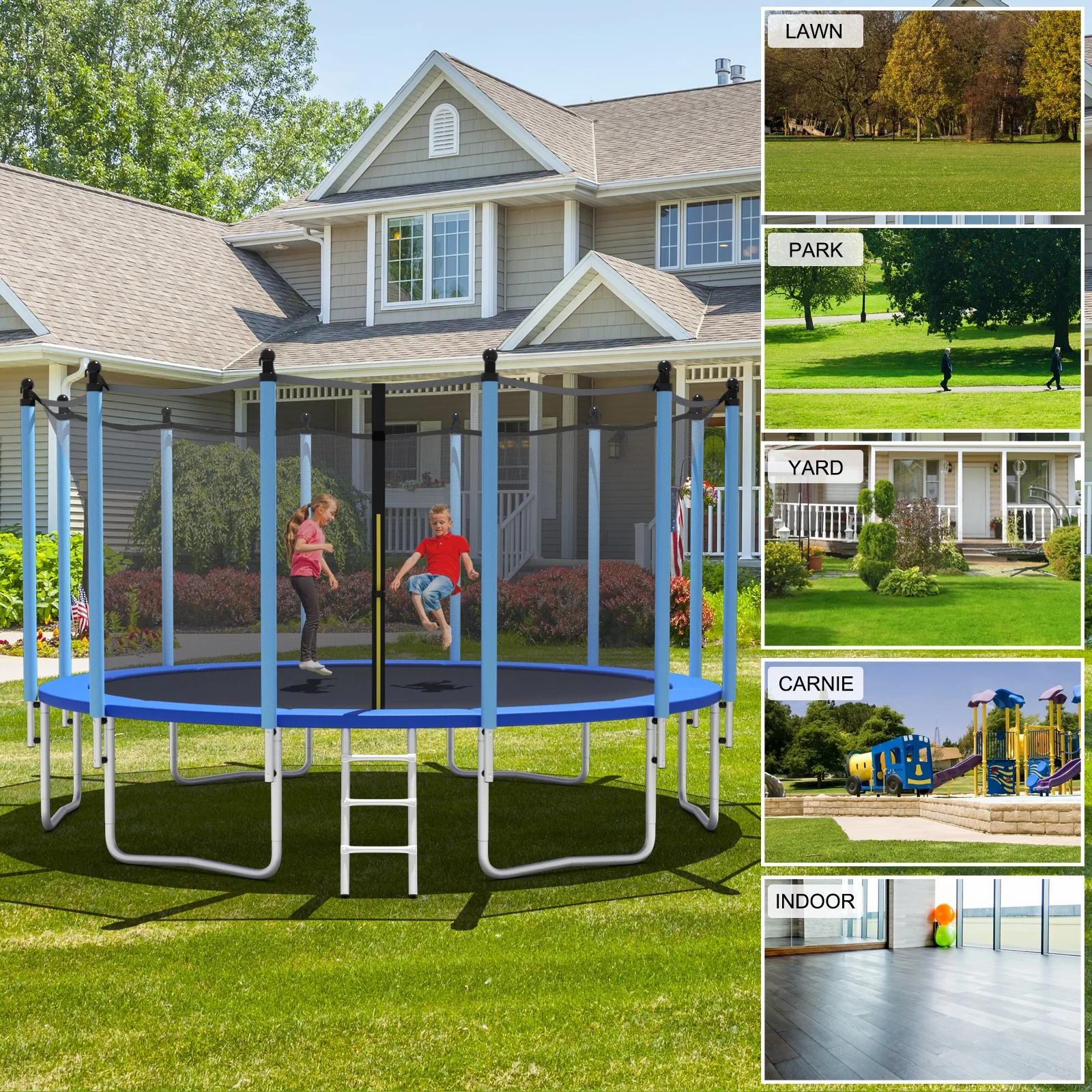 Outdoor Trampoline With Safety Net, 16 ft, Blue - Image 7