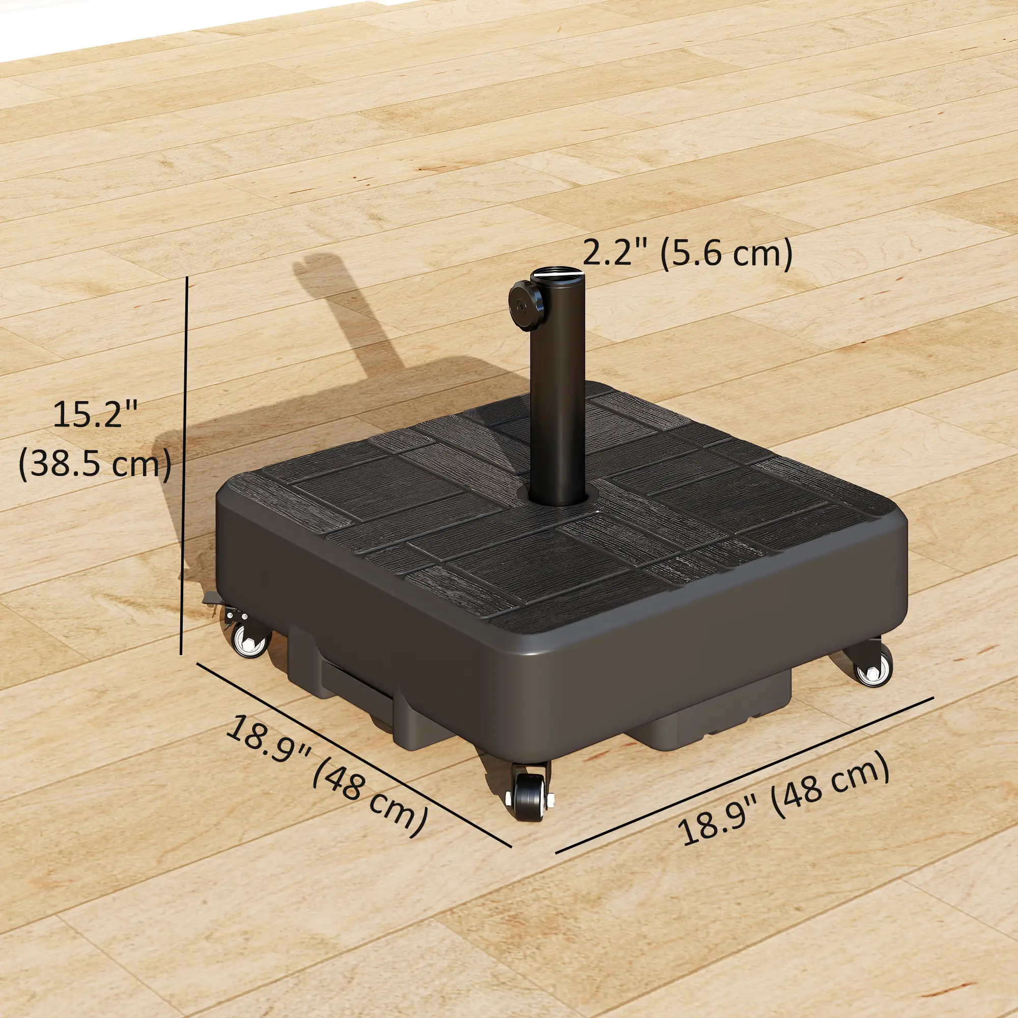 Outdoor Umbrella Base With Wheels, Fillable Stand For 1.5"/1.9" Poles, Black - Image 3