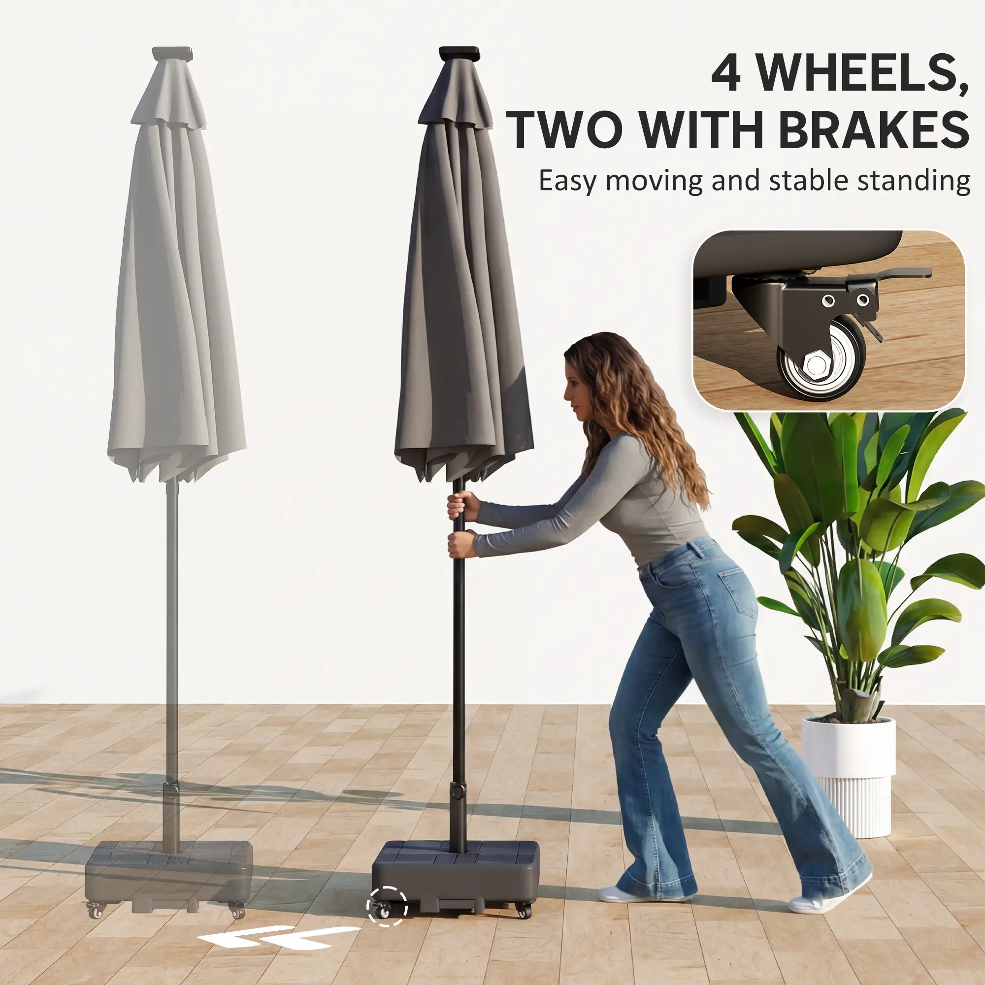 Outdoor Umbrella Base With Wheels, Fillable Stand For 1.5"/1.9" Poles, Black - Image 4