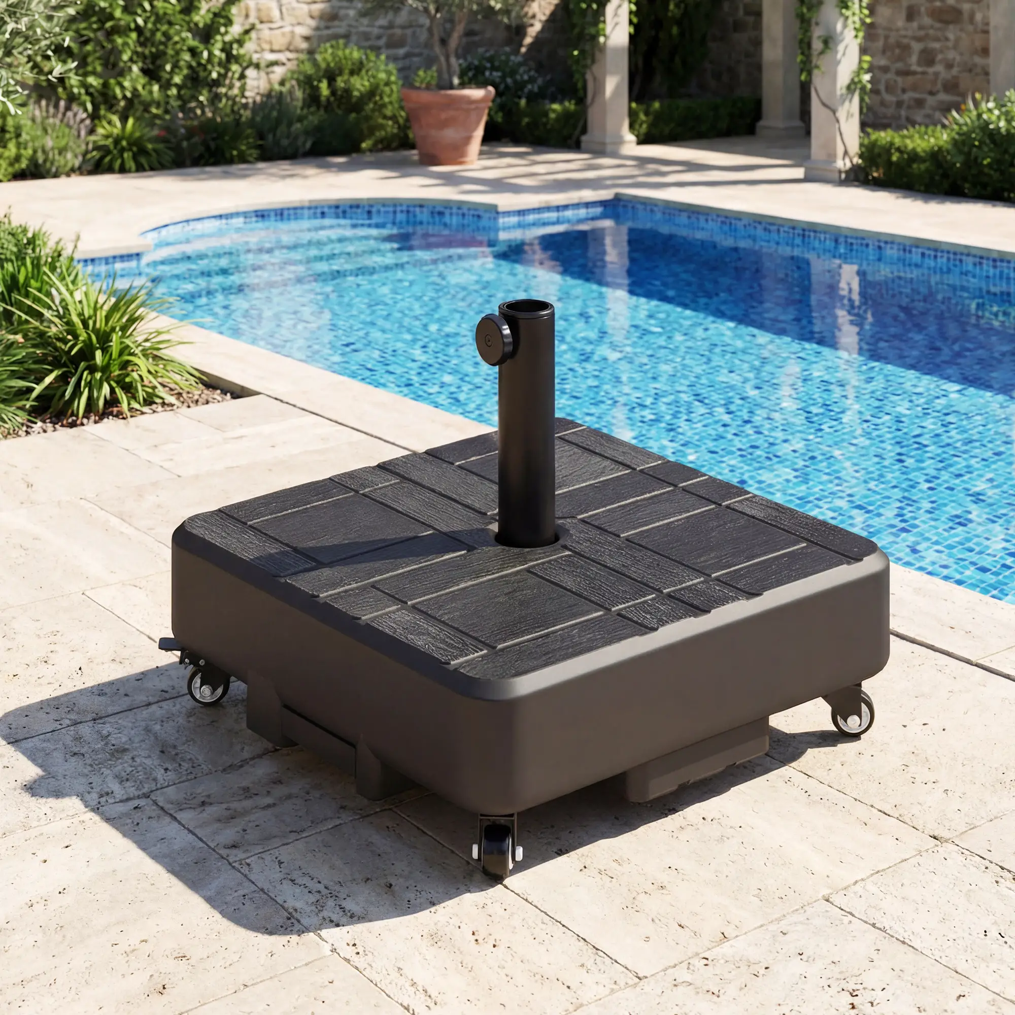 Outdoor Umbrella Base With Wheels, Fillable Stand For 1.5"/1.9" Poles, Black - Image 8