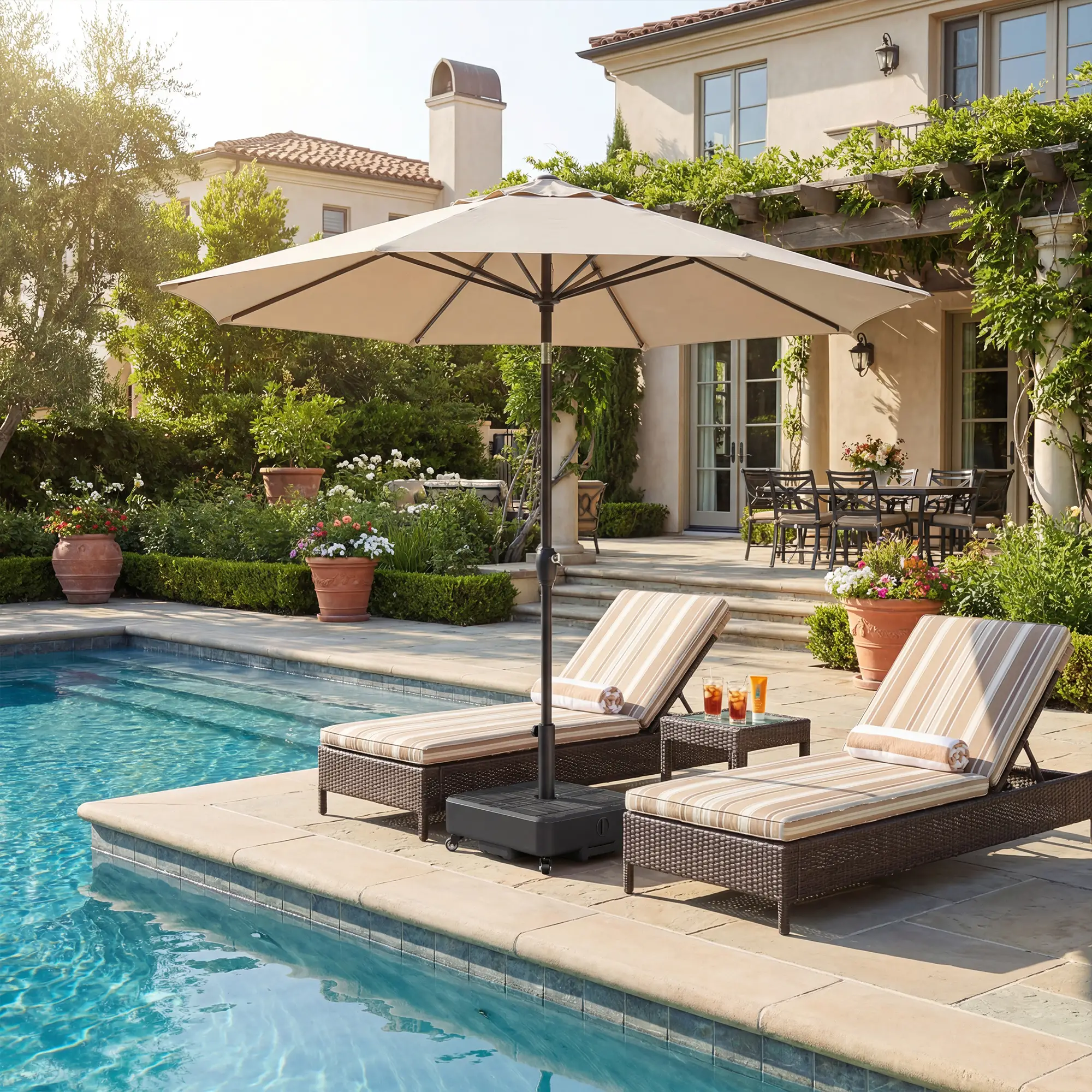Outdoor Umbrella Base With Wheels, Fillable Stand For 1.5"/1.9" Poles, Black - Image 9