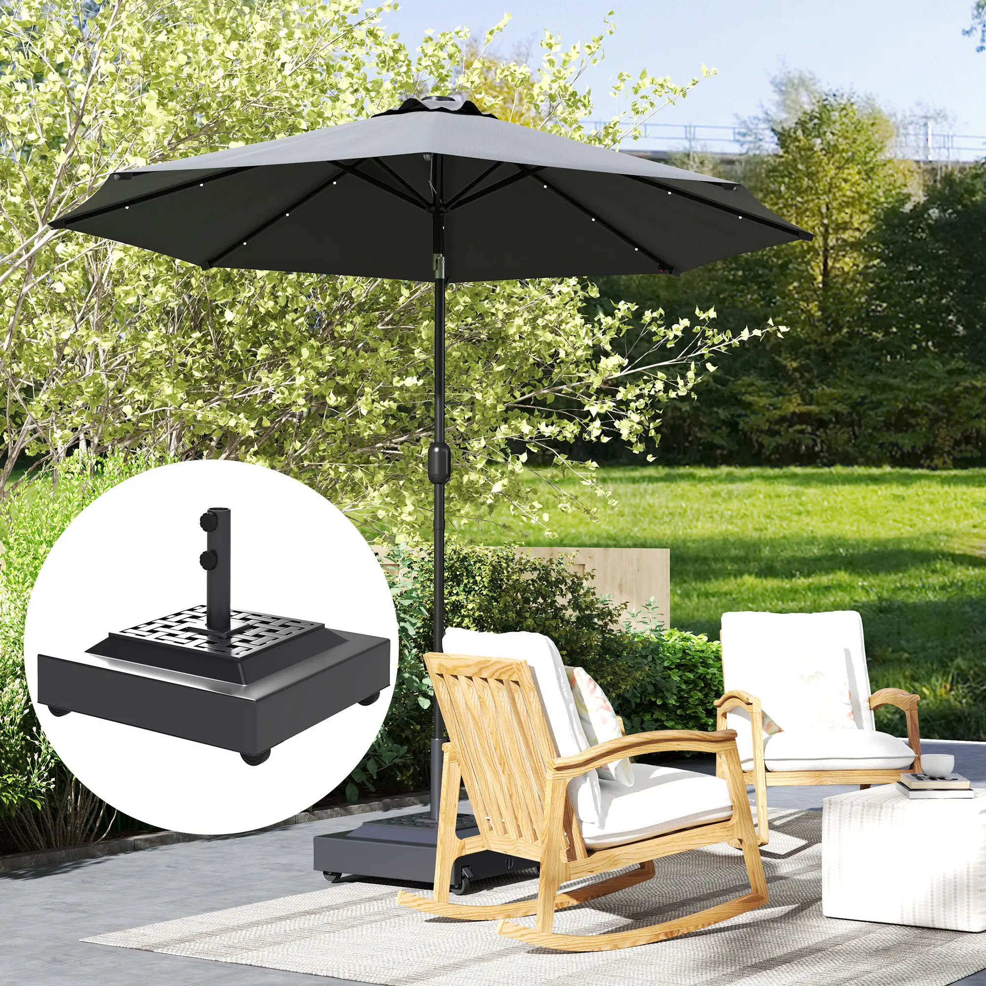 Outdoor Umbrella Base With Wheels, Heavy Duty, Black - Image 10